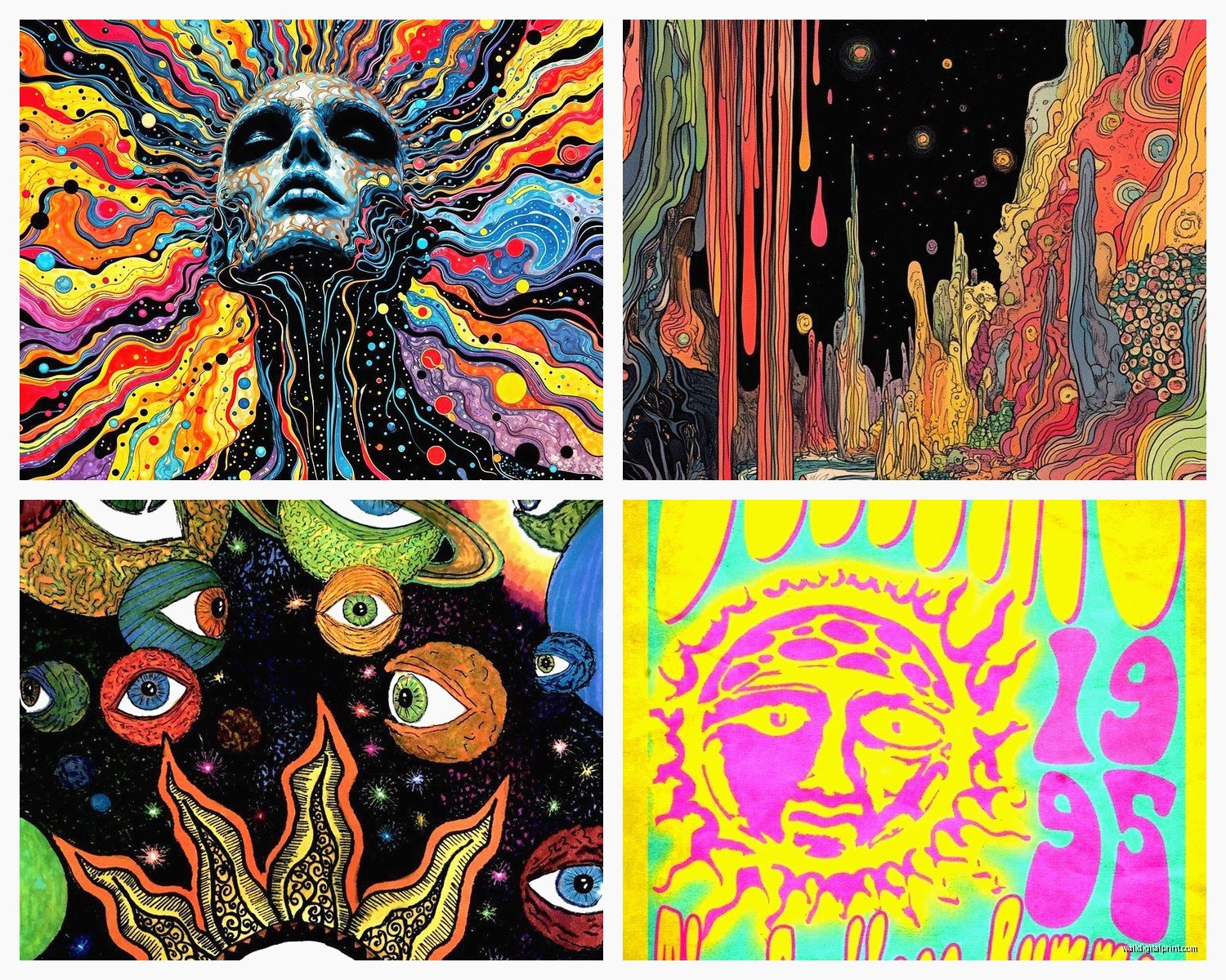 Psychedelic Wall Art: Trippy 60s Hippie Colorful Designs