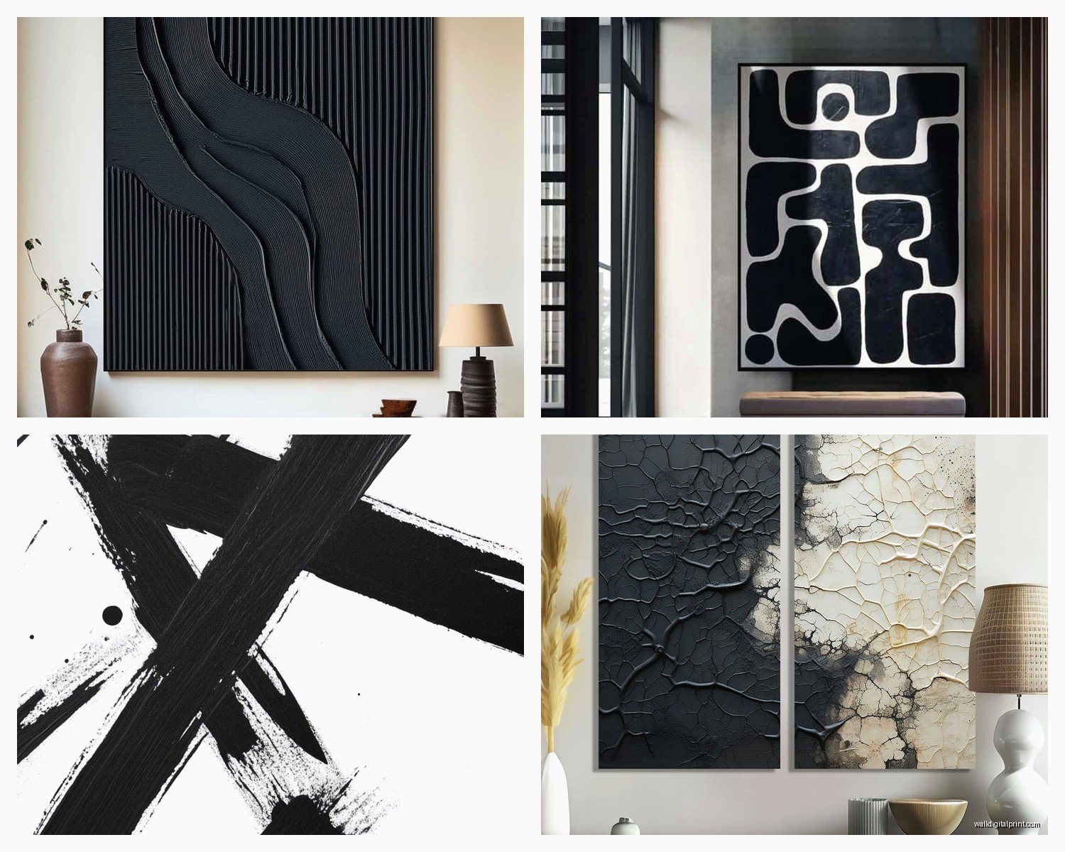 Black Abstract Wall Art: Dark Modern Non-Representational