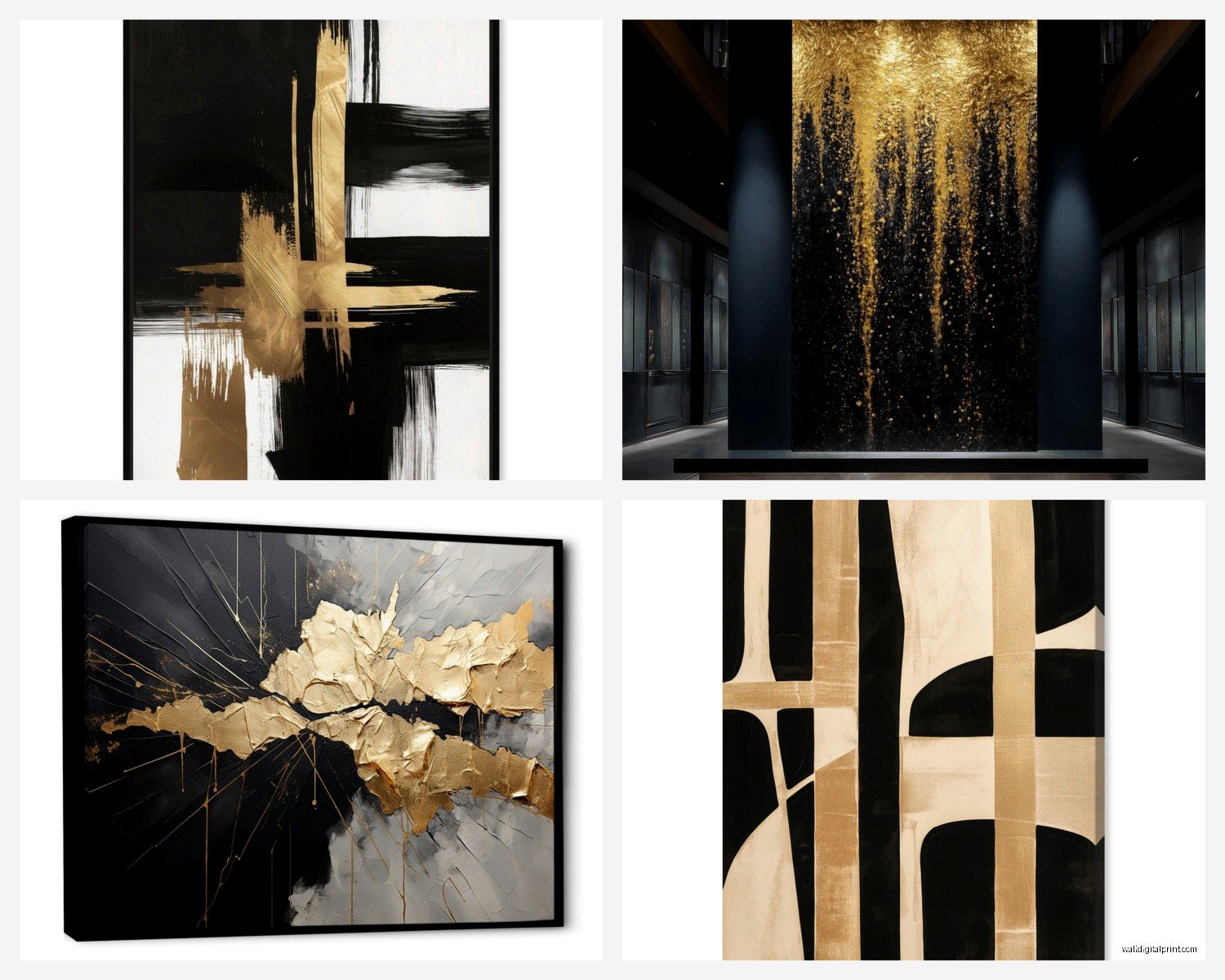 Black and Gold Abstract Wall Art: Luxury Modern Contrast