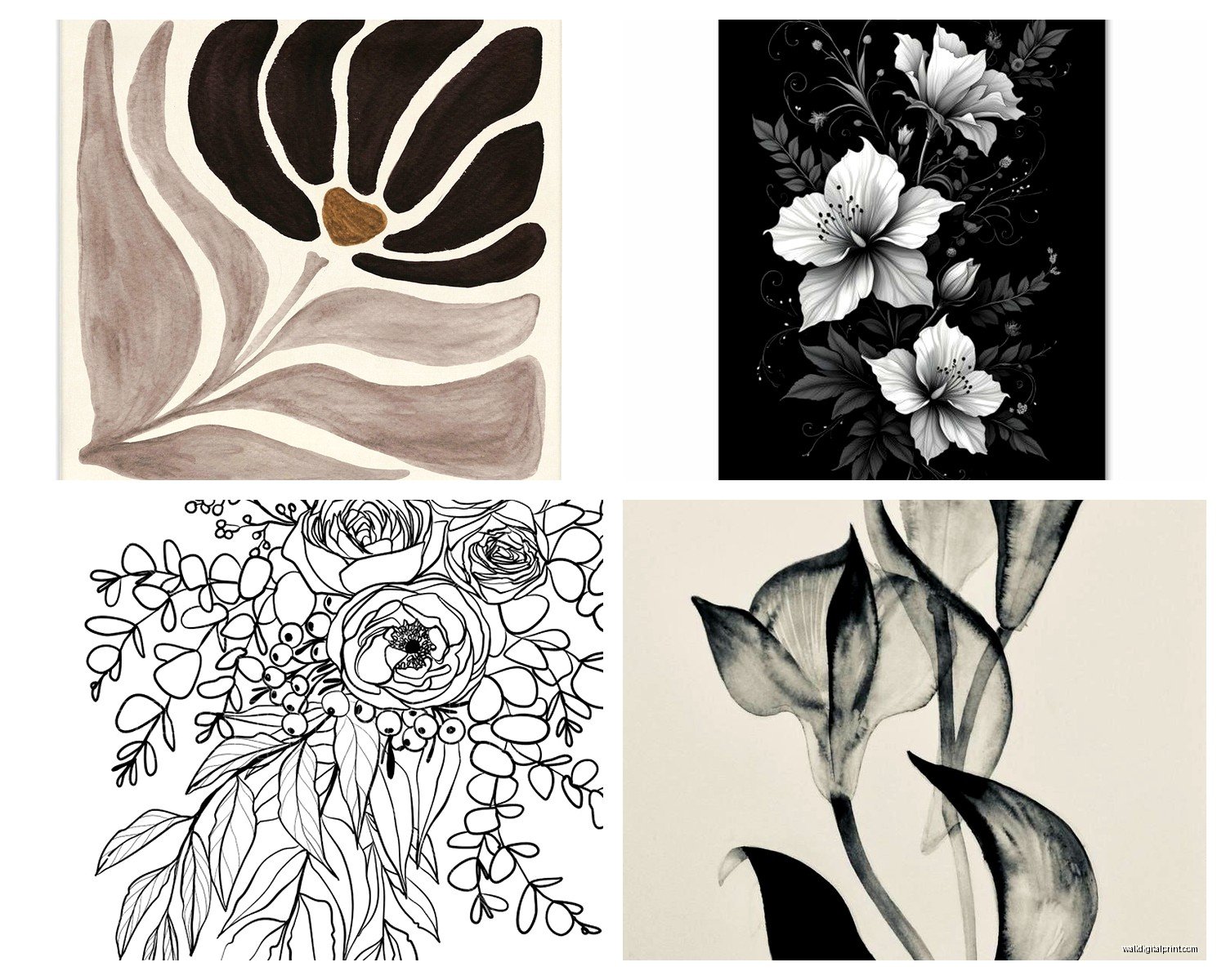 Black and White Floral Wall Art: Monochrome Flower Prints