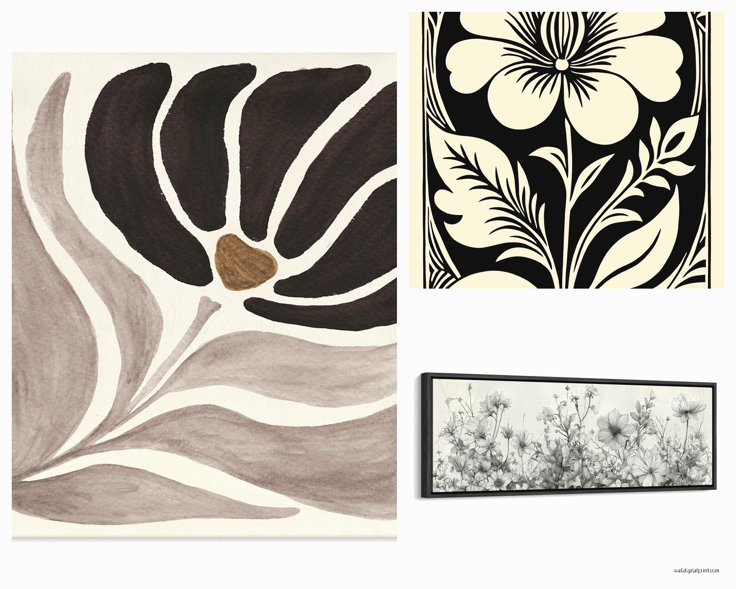 Black and White Floral Wall Art: Monochrome Flower Prints