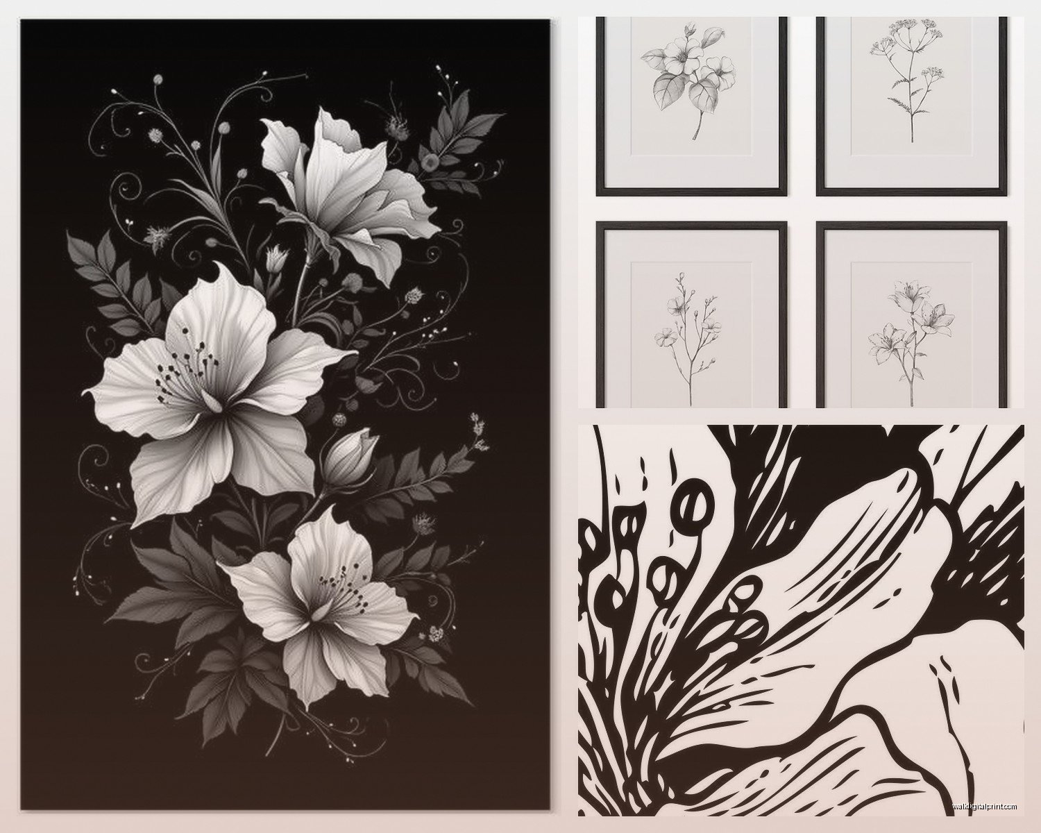 Black and White Flower Wall Art: Classic Monochrome Botanical