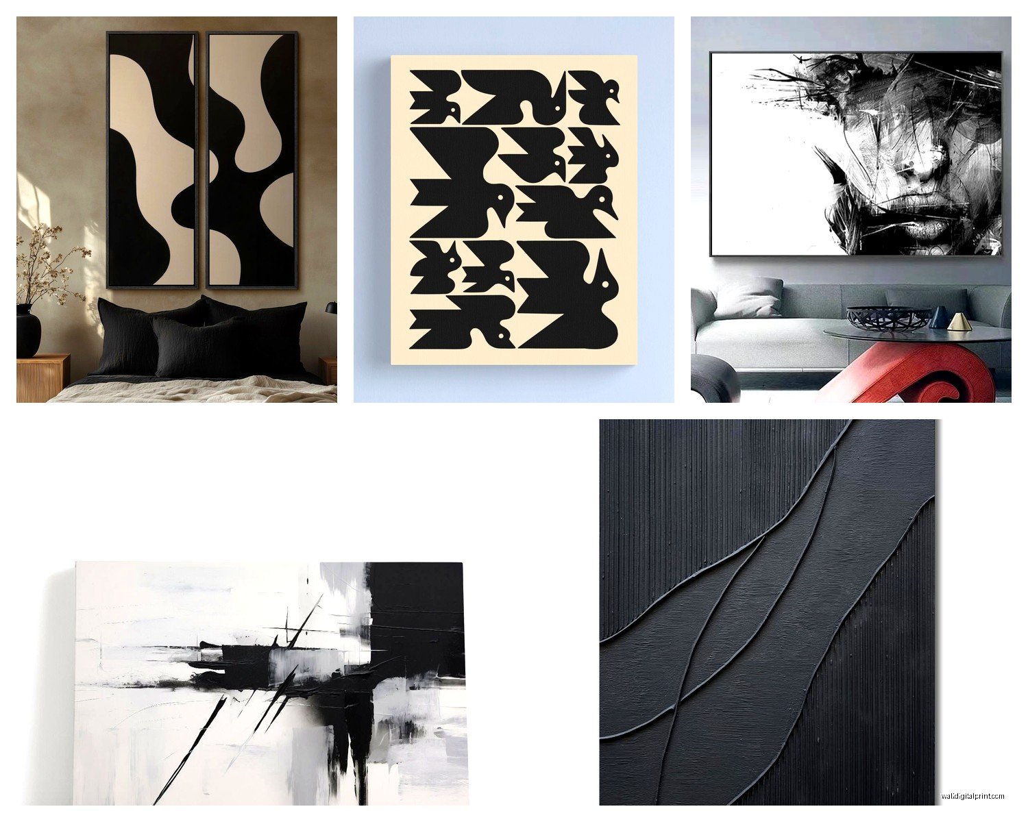 Black Modern Wall Art: Dark Contemporary Bold Statement