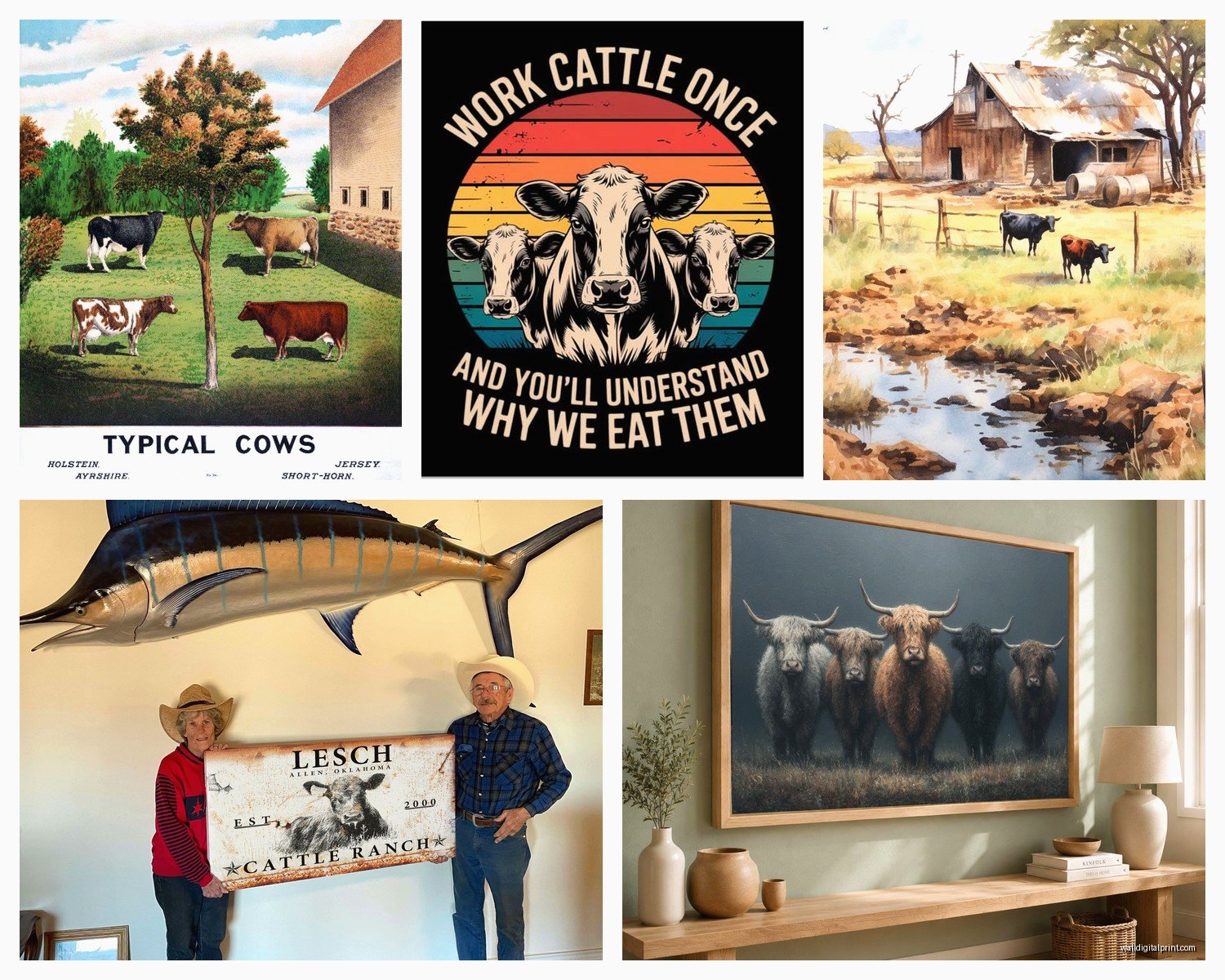 Cattle Wall Art: Ranch Cow Farmhouse Decor