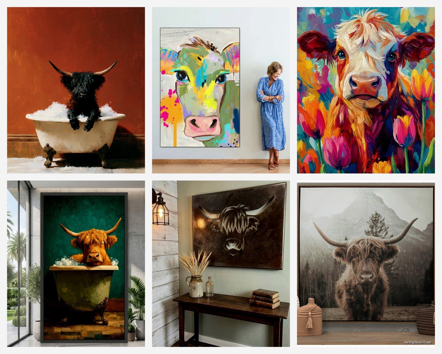 Cow Wall Art: Farmhouse Highland Cattle Decor
