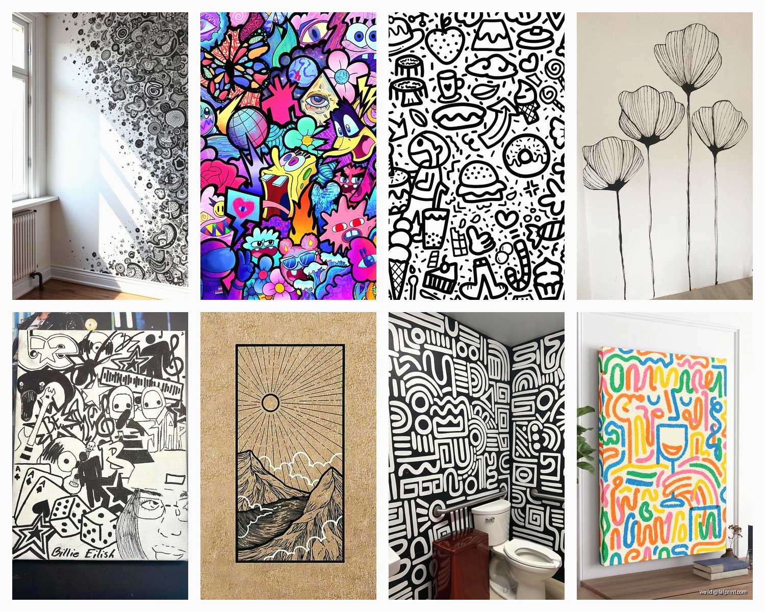 Doodle Wall Art: Sketch & Line Drawing Illustrations
