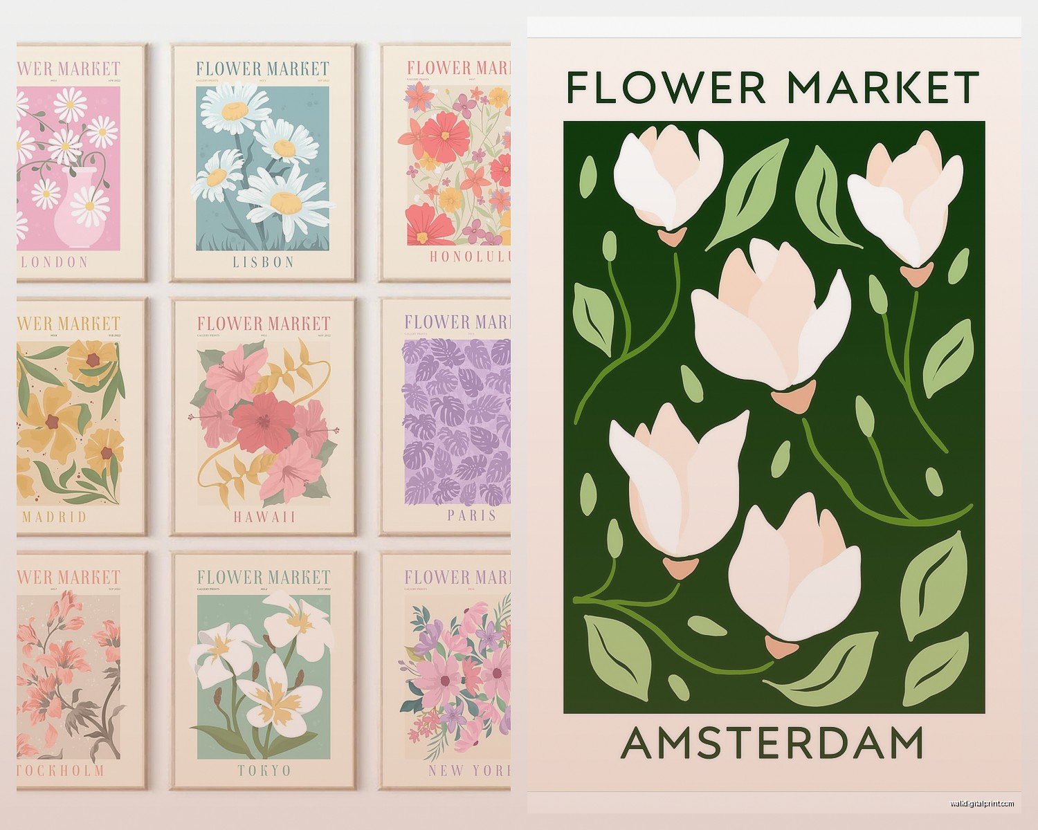 Flower Market Wall Art: Botanical Shop & Garden Prints