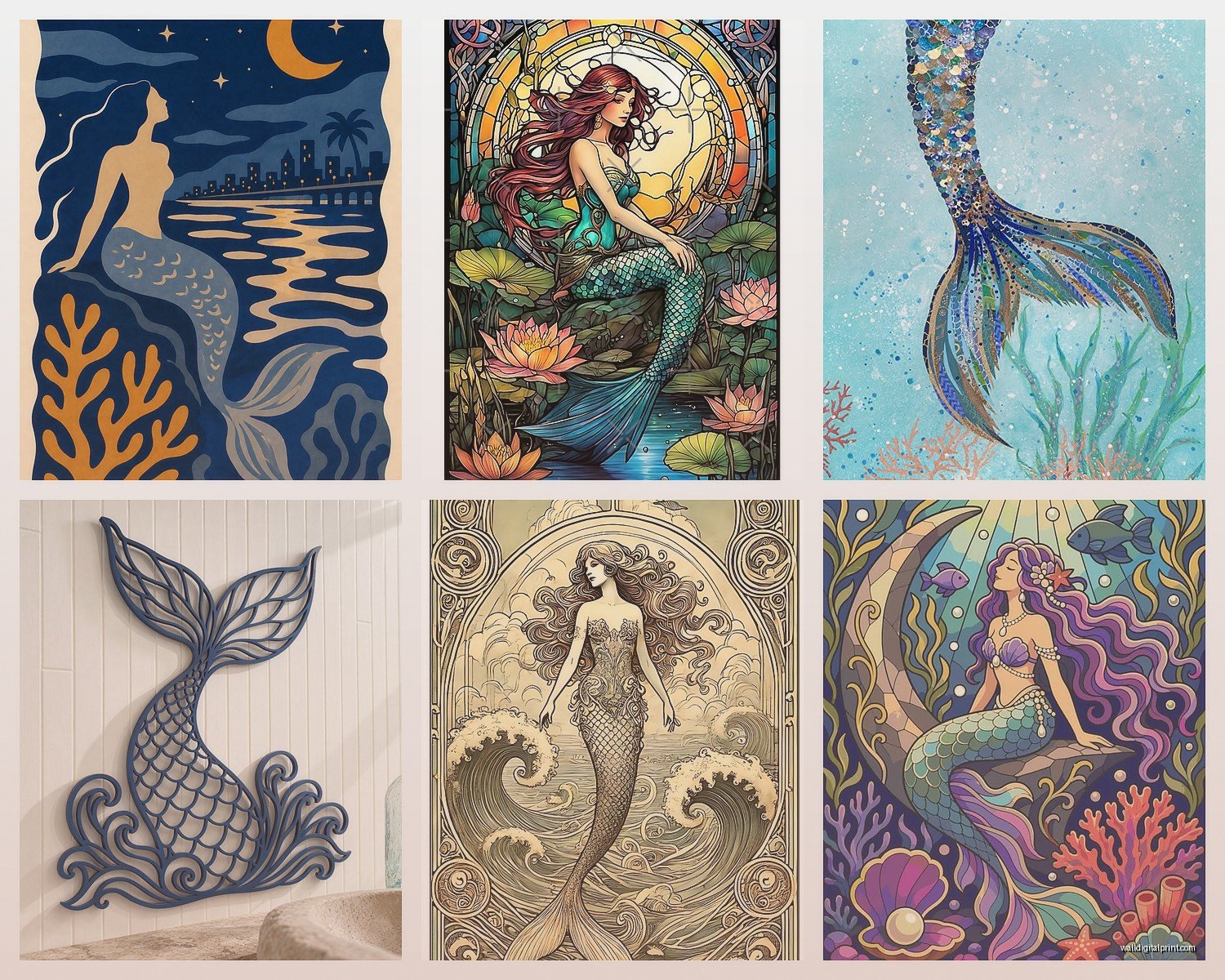 Mermaid Wall Art: Ocean Fantasy Decor for Kids & Bathrooms