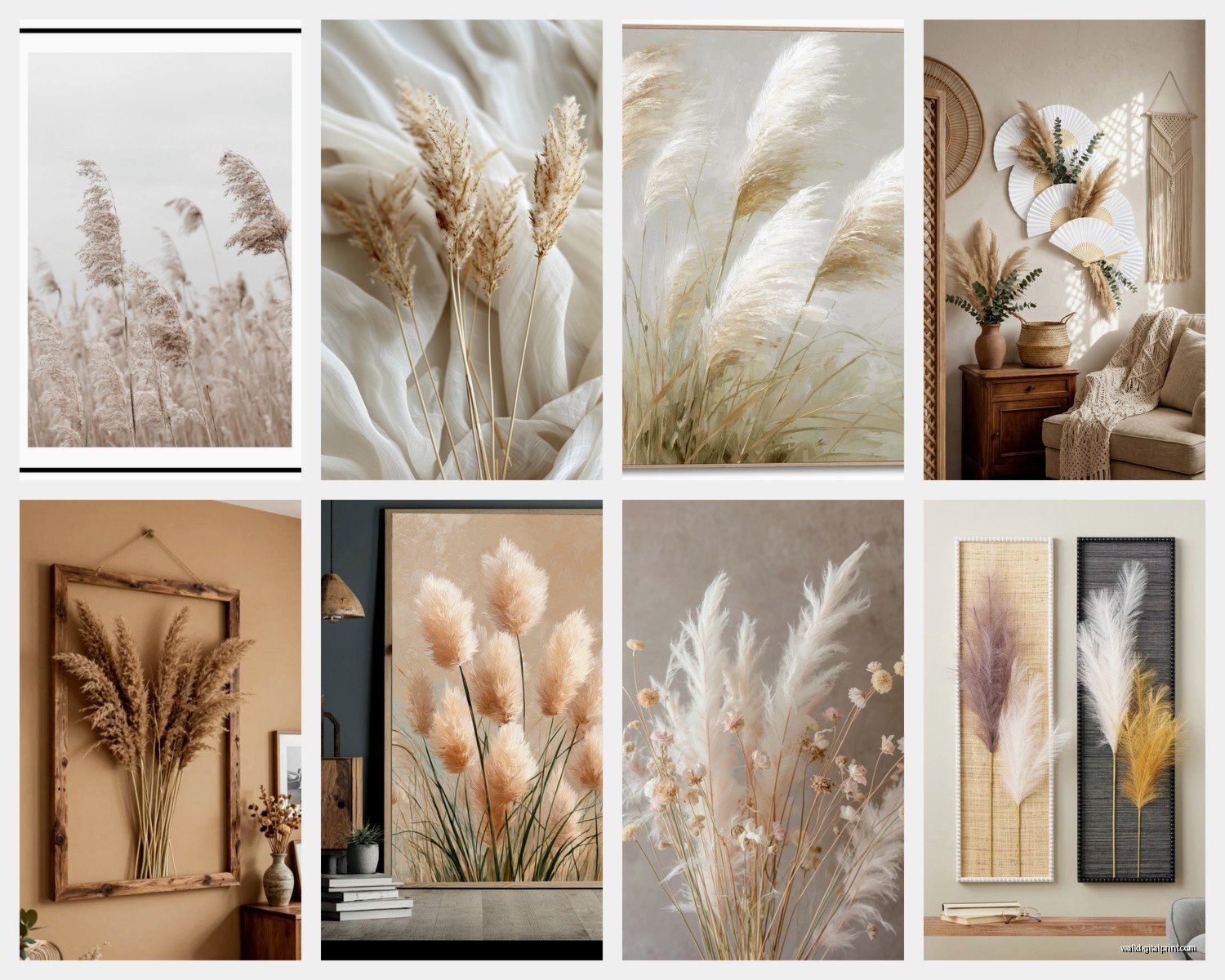Pampas Wall Art: Boho Dried Grass Arrangements