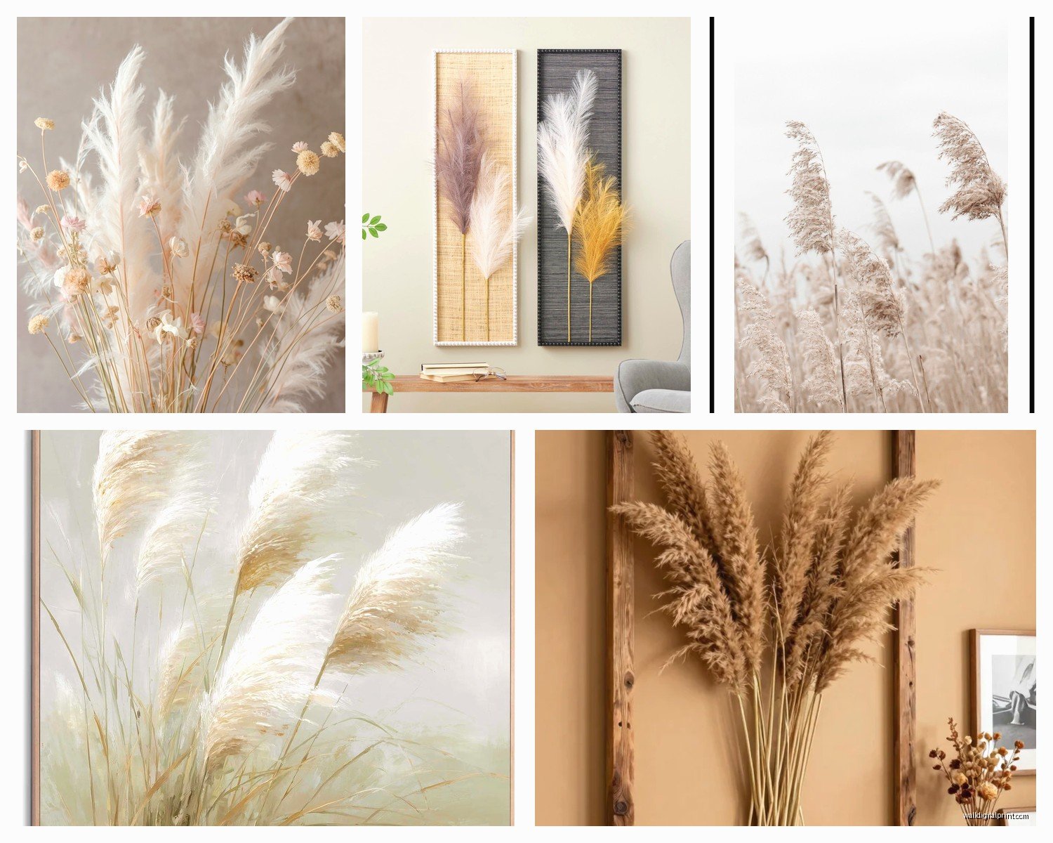 Pampas Wall Art: Boho Dried Grass Arrangements