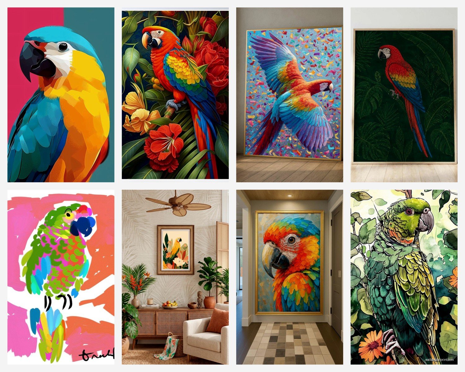 Parrot Wall Art: Tropical Bird Colorful Decor