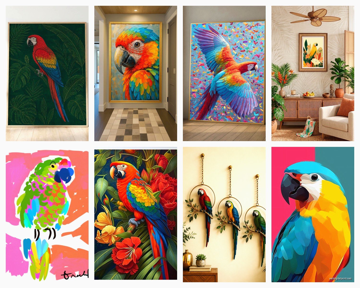 Parrot Wall Art: Tropical Bird Colorful Decor