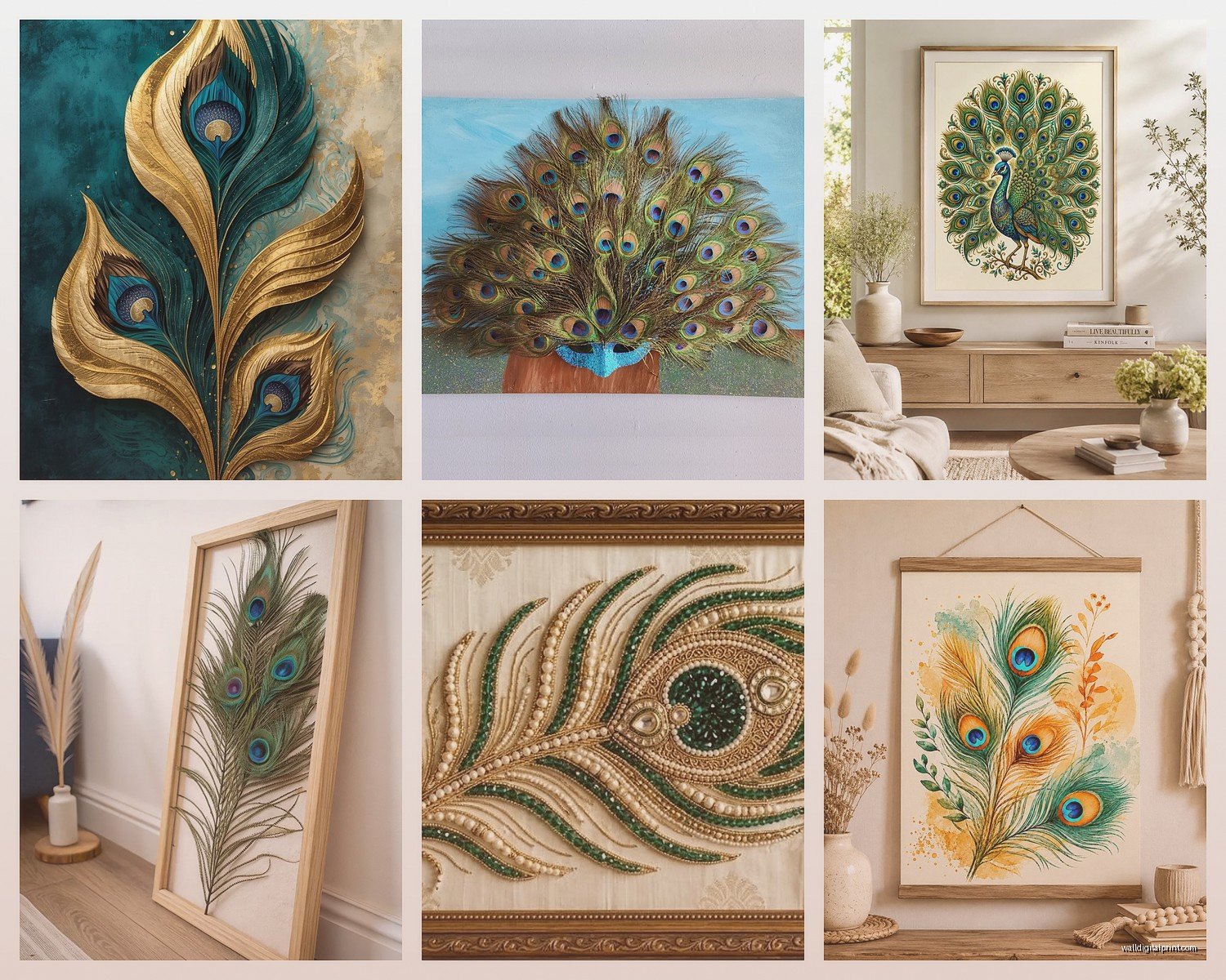 Peacock Feather Wall Art: Natural Bohemian Decor