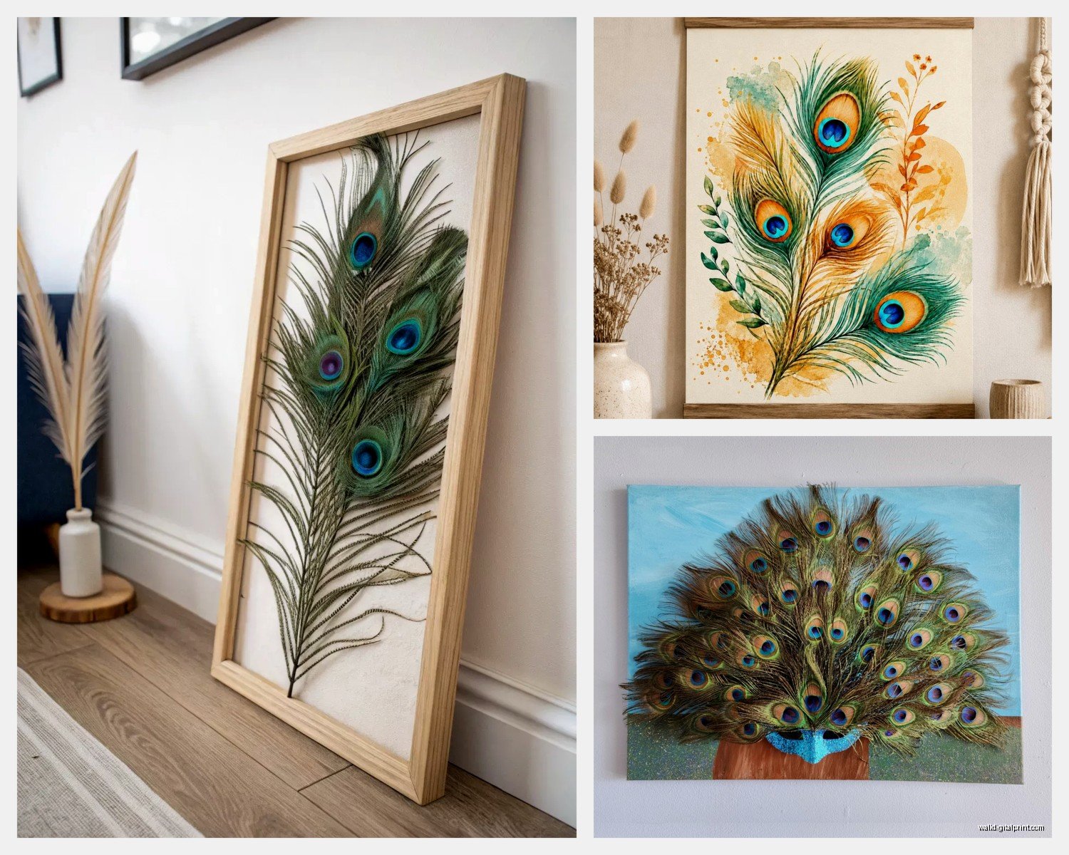 Peacock Feather Wall Art: Natural Bohemian Decor
