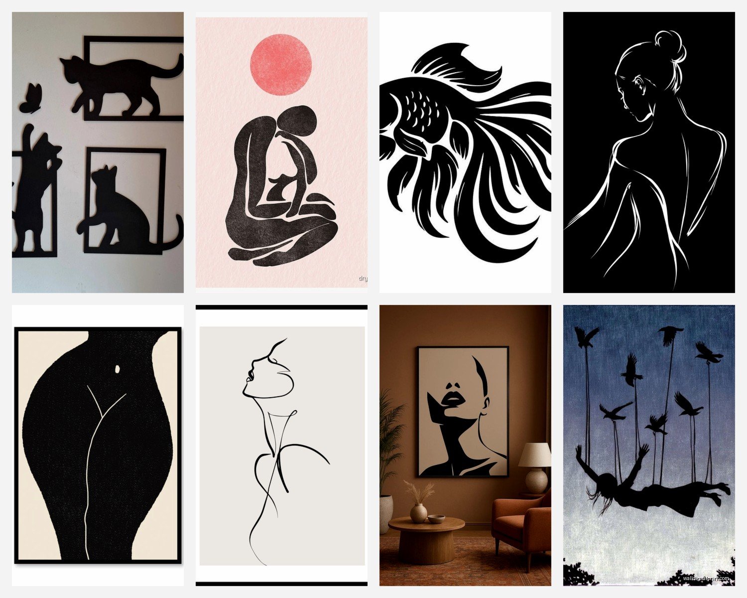 Silhouette Wall Art: Shadow Outline Profile Black Designs