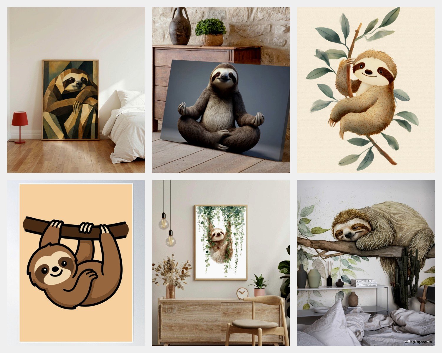 Sloth Wall Art: Cute Slow Animal Jungle Decor