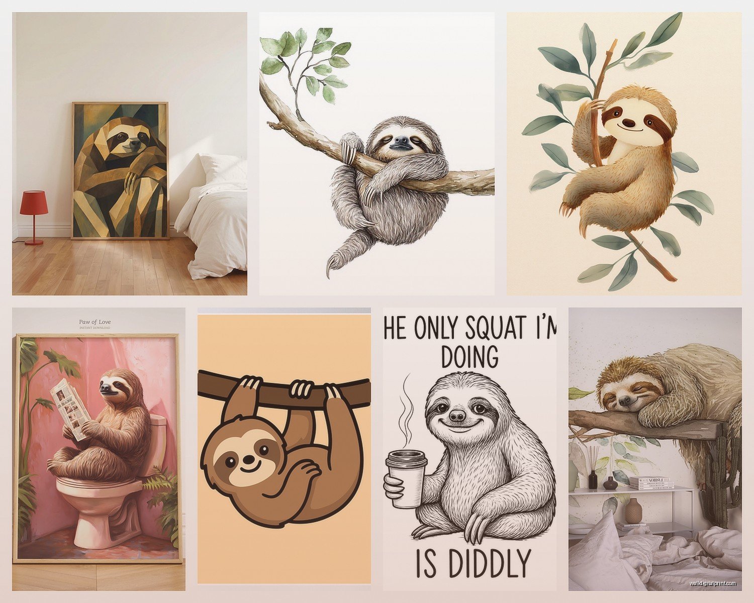 Sloth Wall Art: Cute Slow Animal Jungle Decor