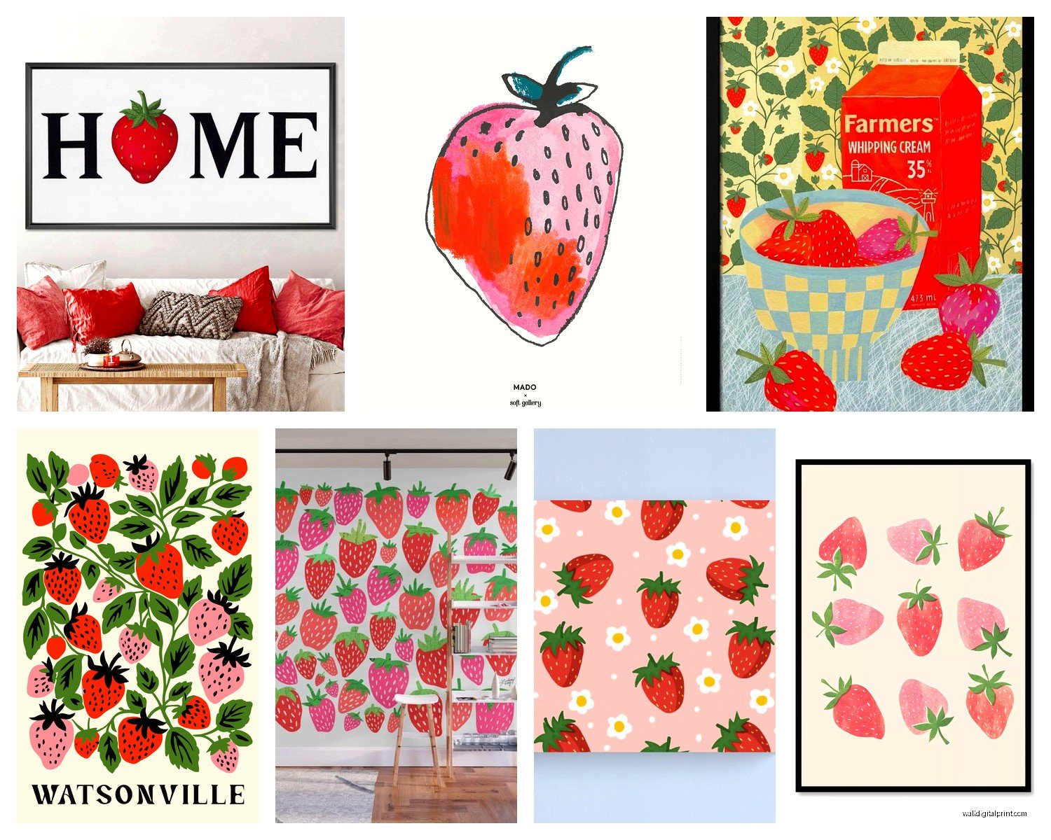 Strawberry Wall Art: Fruit Kitchen & Cottage Decor