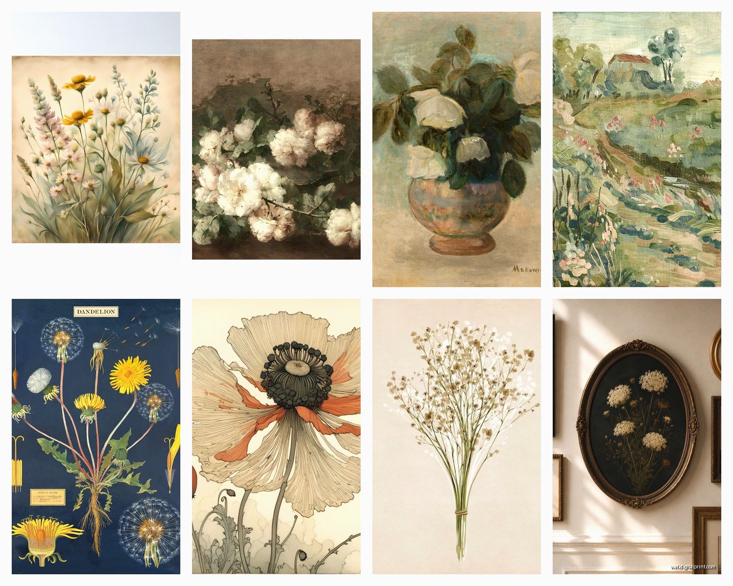 Vintage Floral Wall Art: Retro Antique Flower Prints