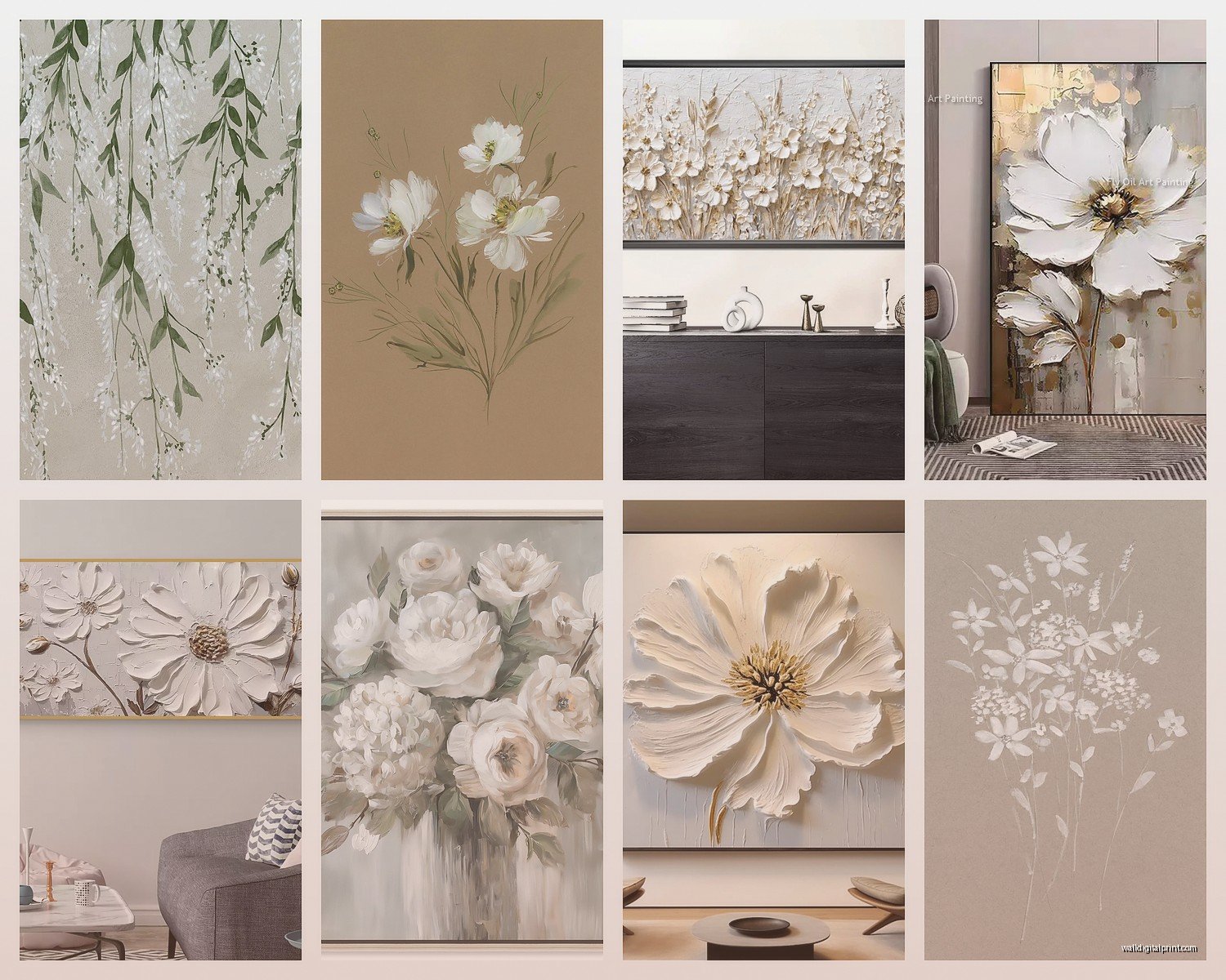 White Floral Wall Art: Pure Neutral Flower Botanical
