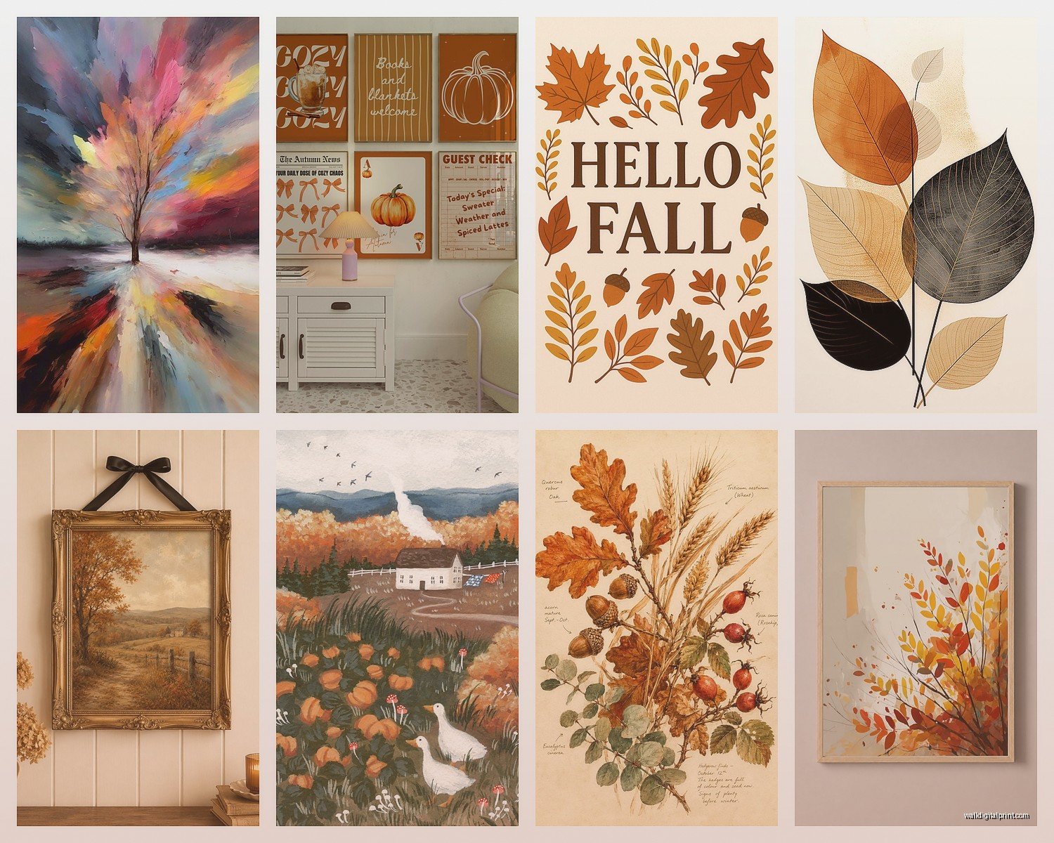 Autumn Wall Art: Fall Foliage Harvest Season Decor