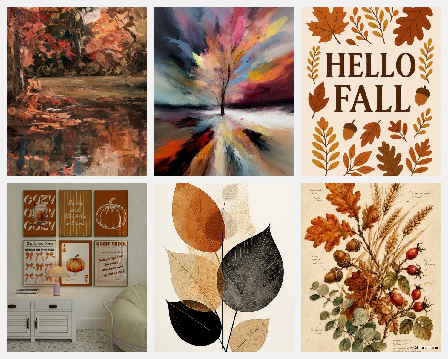 Autumn Wall Art: Fall Foliage Harvest Season Decor