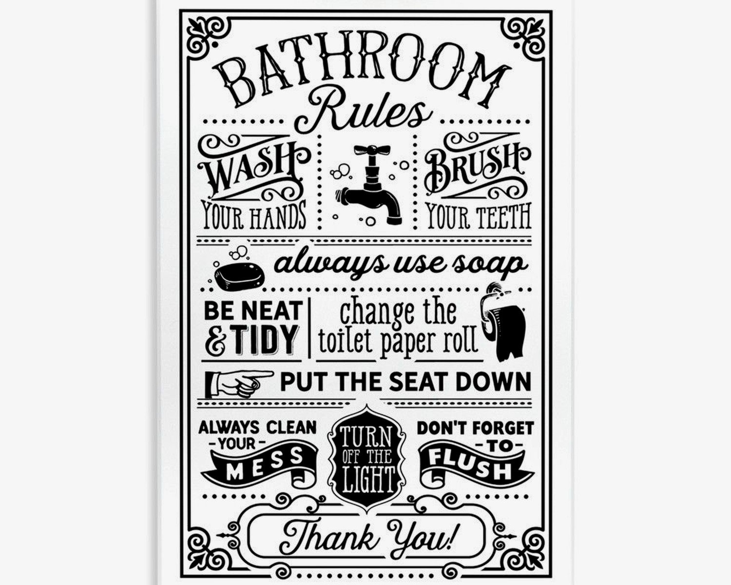 Bathroom Rules Wall Art: Humorous Bath Etiquette Signs