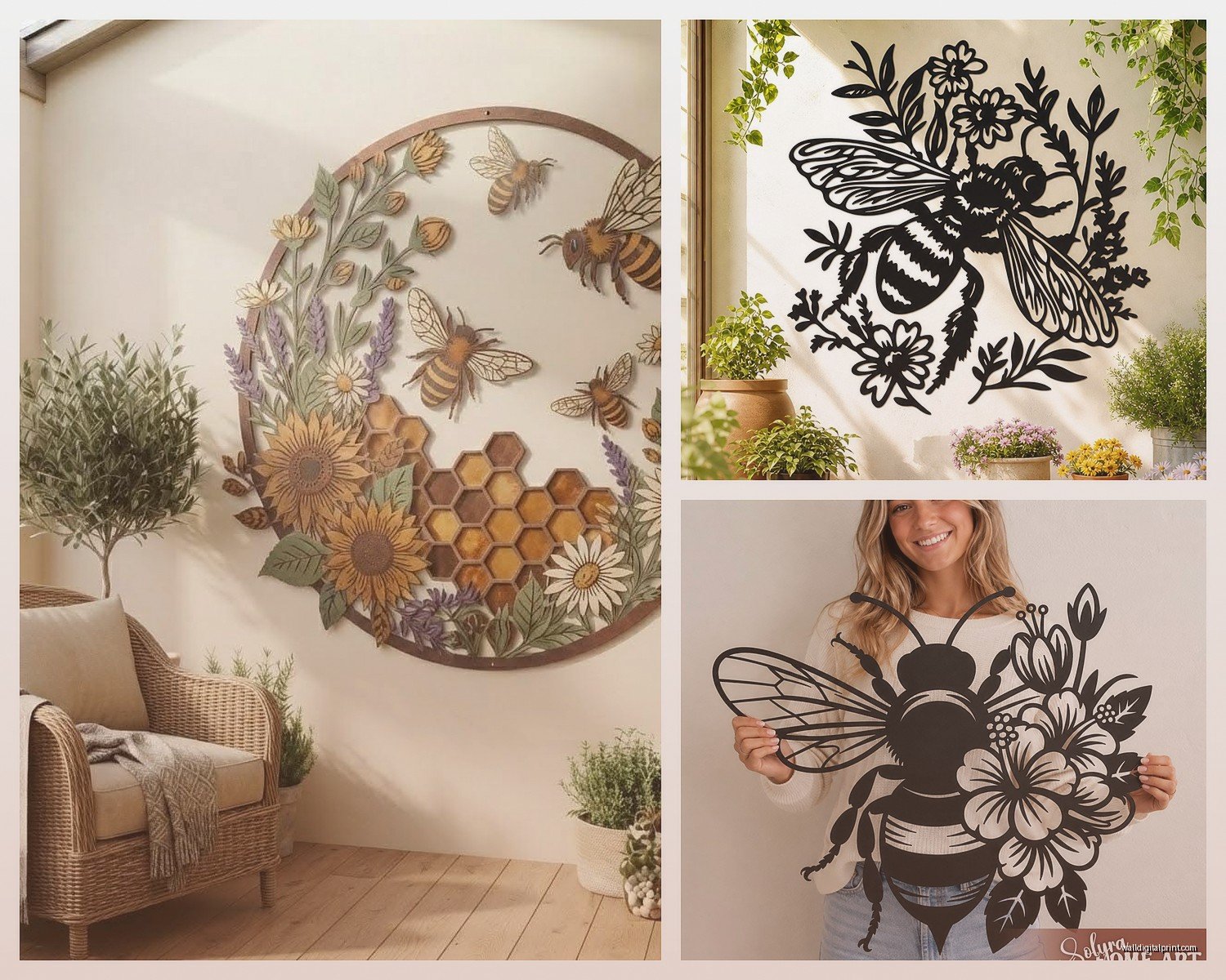 Bee Wall Art: Honeybee Pollinator Garden Insect Decor