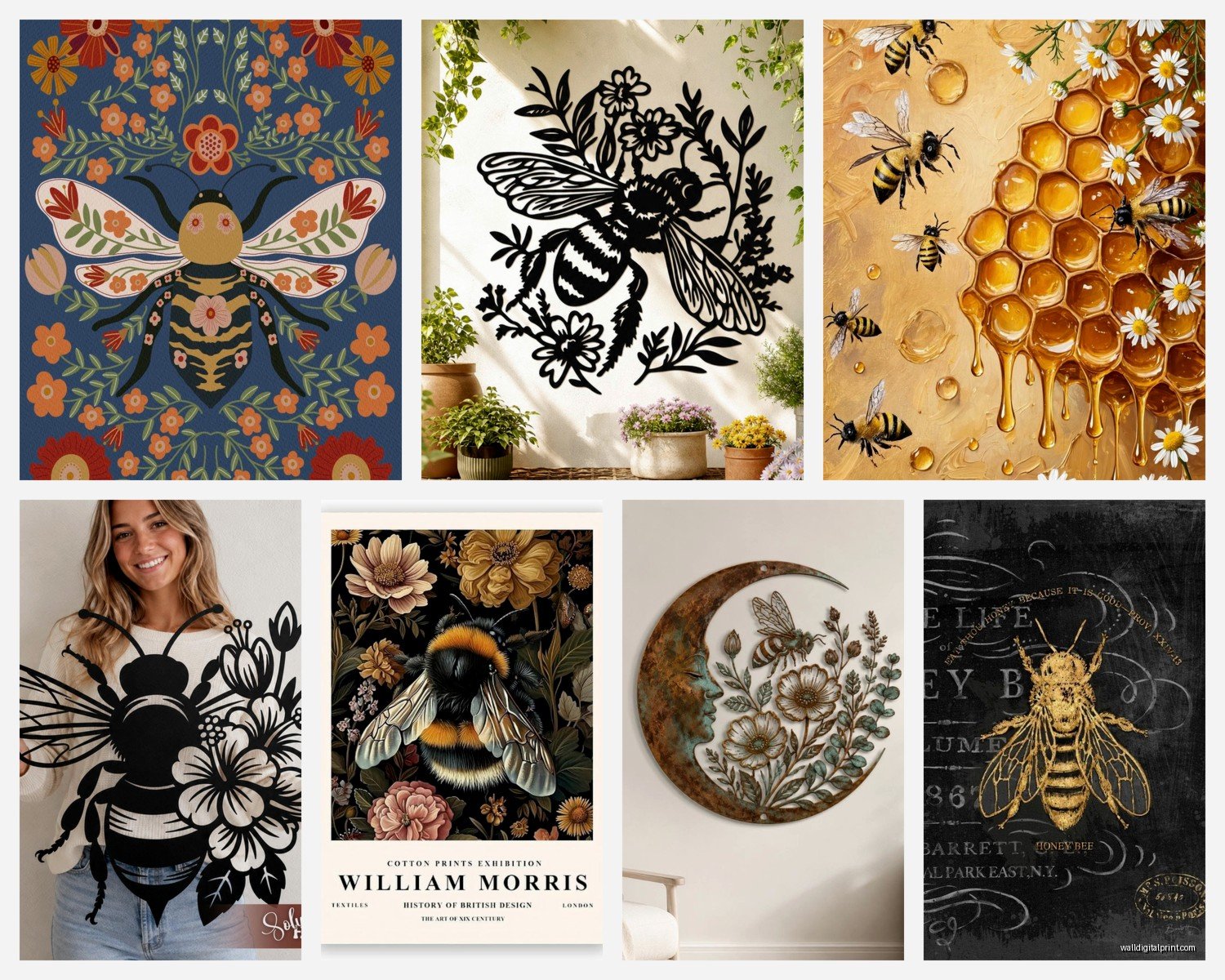 Bee Wall Art: Honeybee Pollinator Garden Insect Decor