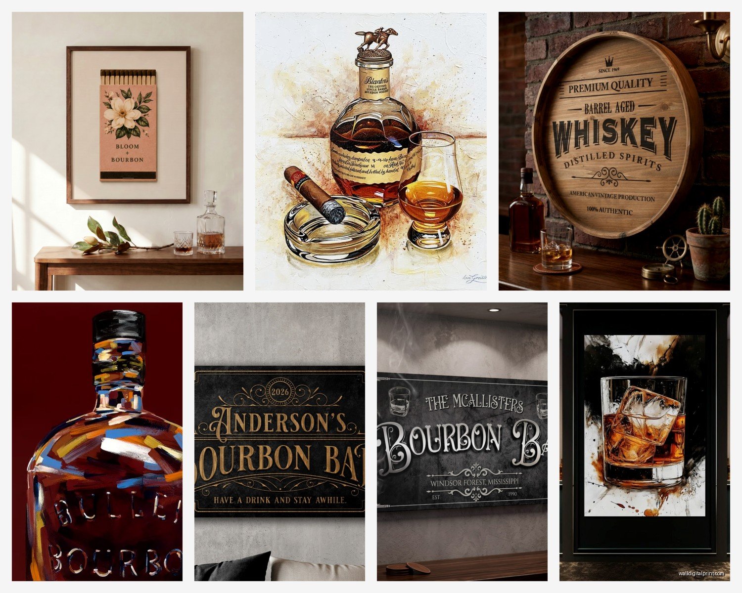 Bourbon Wall Art: Whiskey Bar Man Cave Spirits Decor