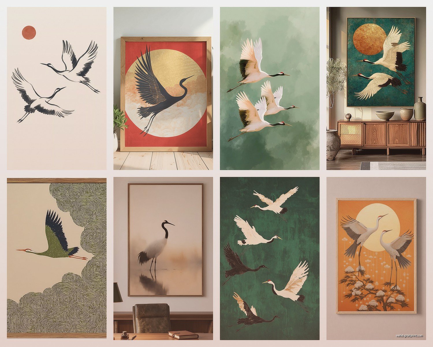 Crane Wall Art: Asian Bird Construction Machine Dual Theme