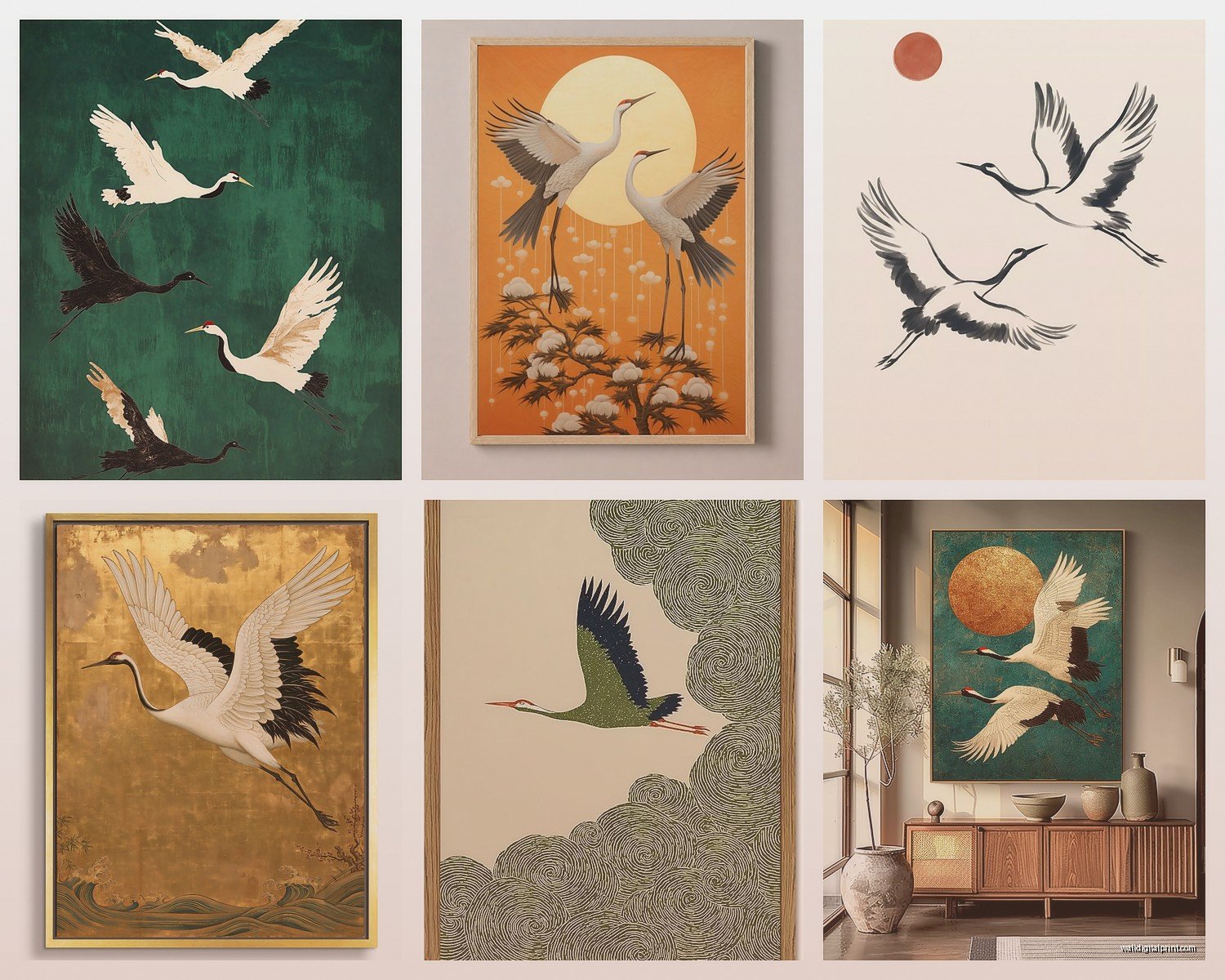 Crane Wall Art: Asian Bird Construction Machine Dual Theme