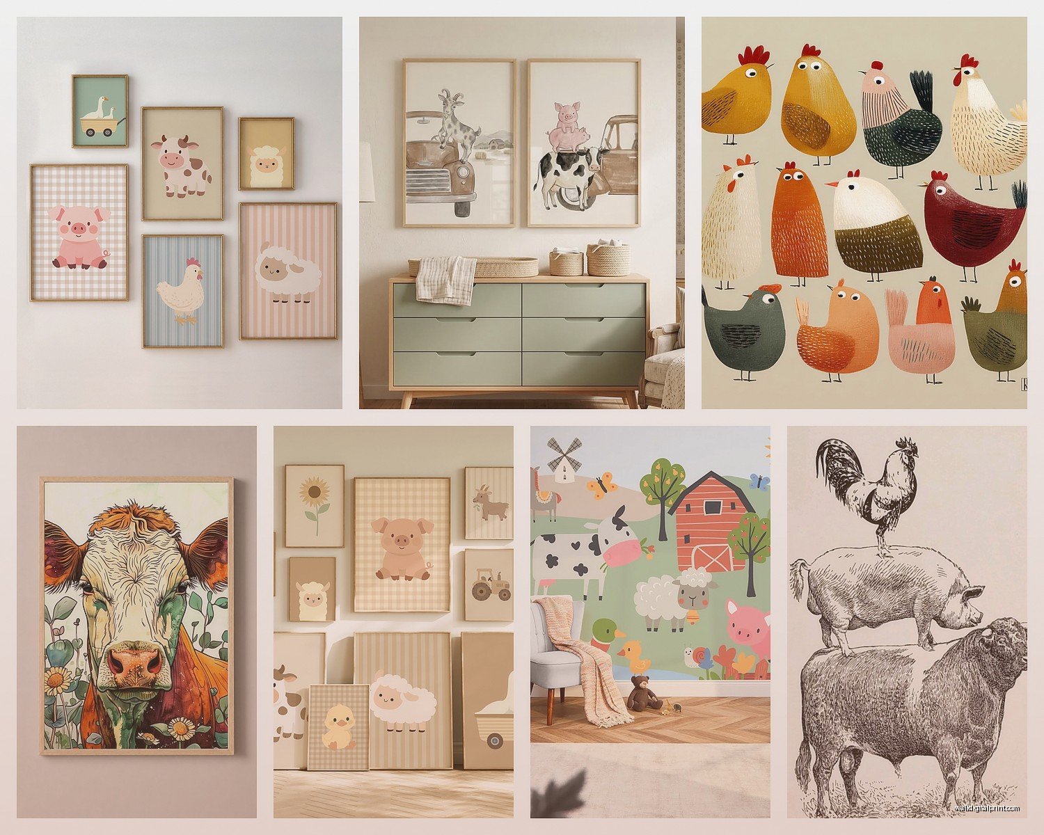 Farm Animal Wall Art: Barnyard Livestock Country Decor