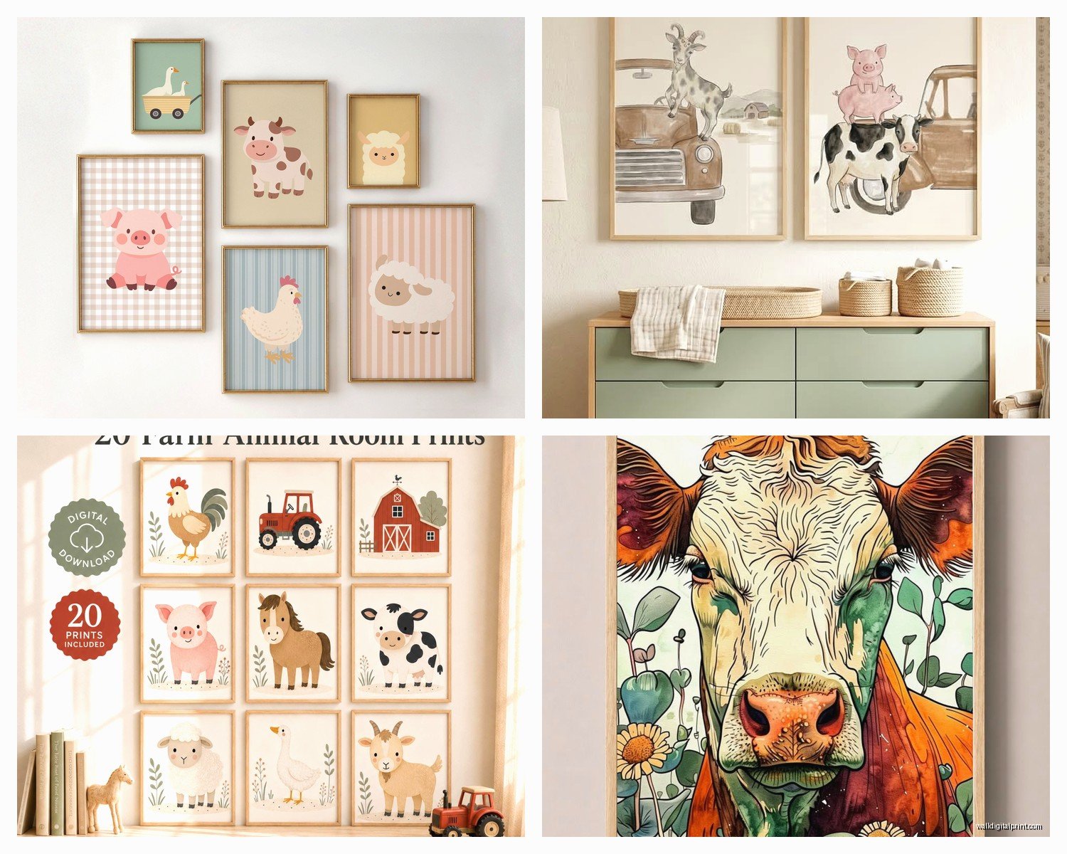 Farm Animal Wall Art: Barnyard Livestock Country Decor