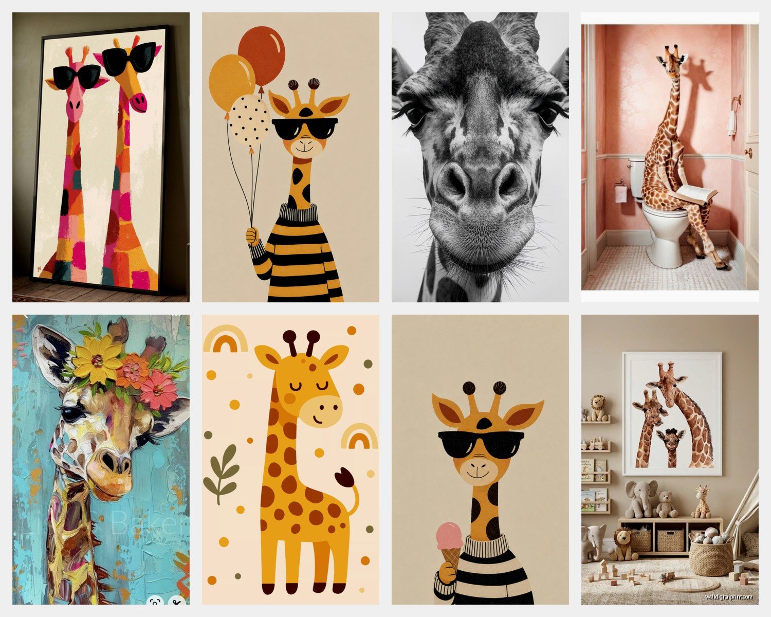 Giraffe Wall Art: Tall African Spotted Animal Safari