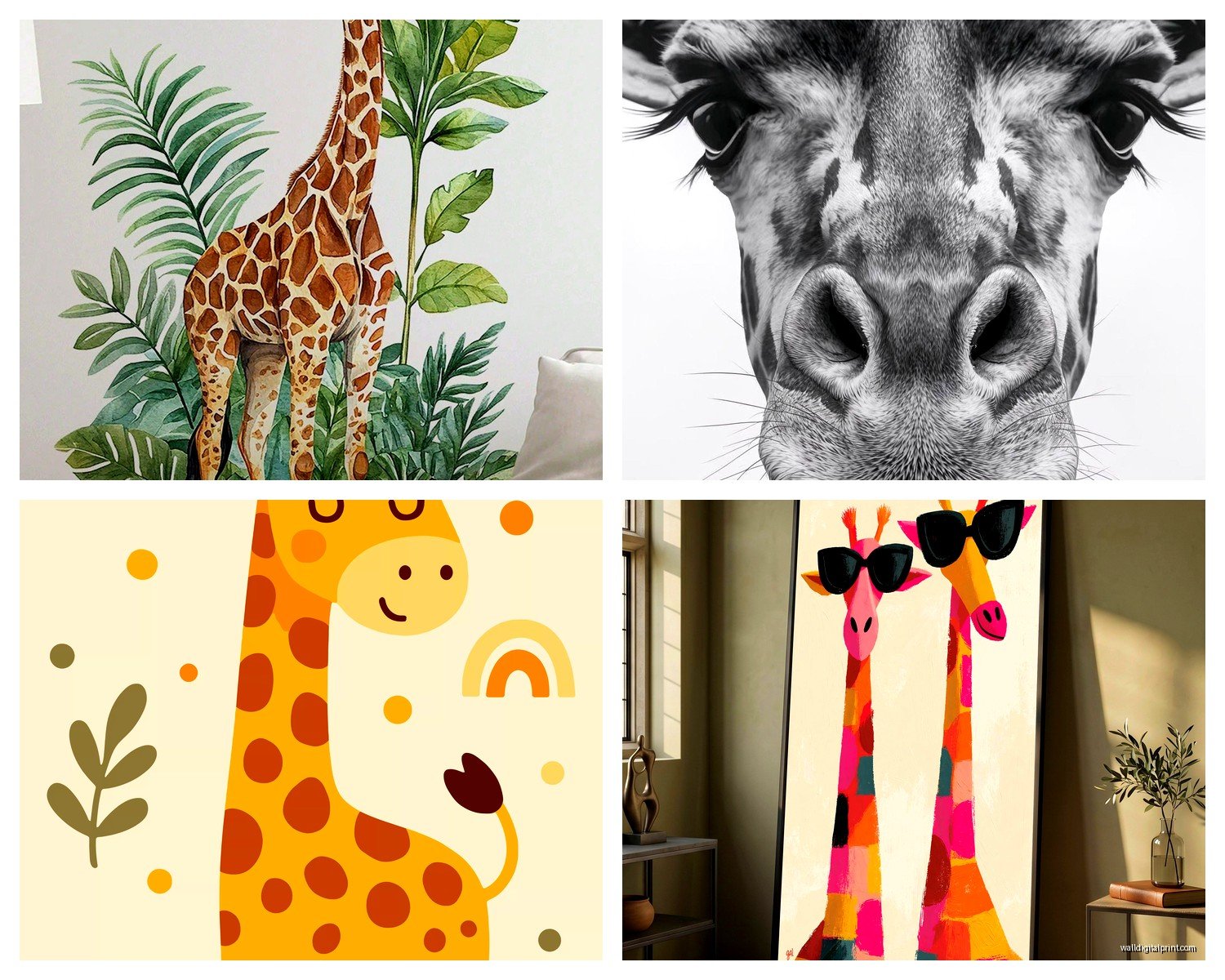 Giraffe Wall Art: Tall African Spotted Animal Safari