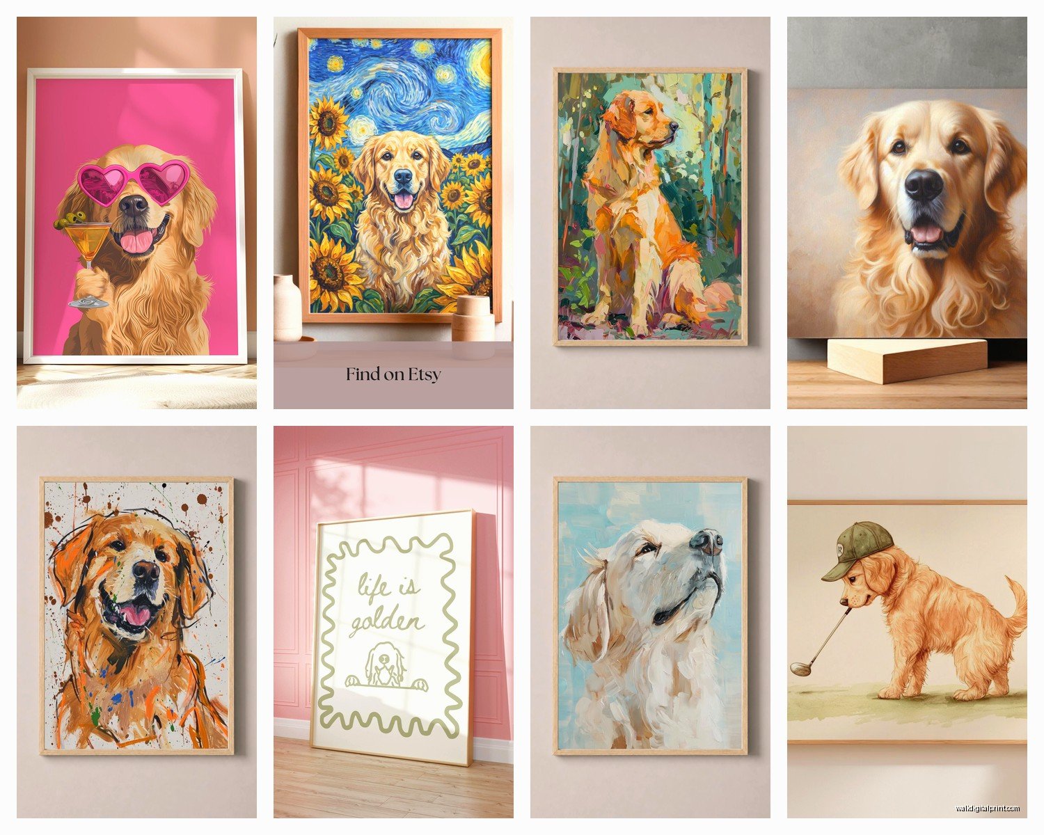 Golden Retriever Wall Art: Dog Breed Portrait Pet Decor