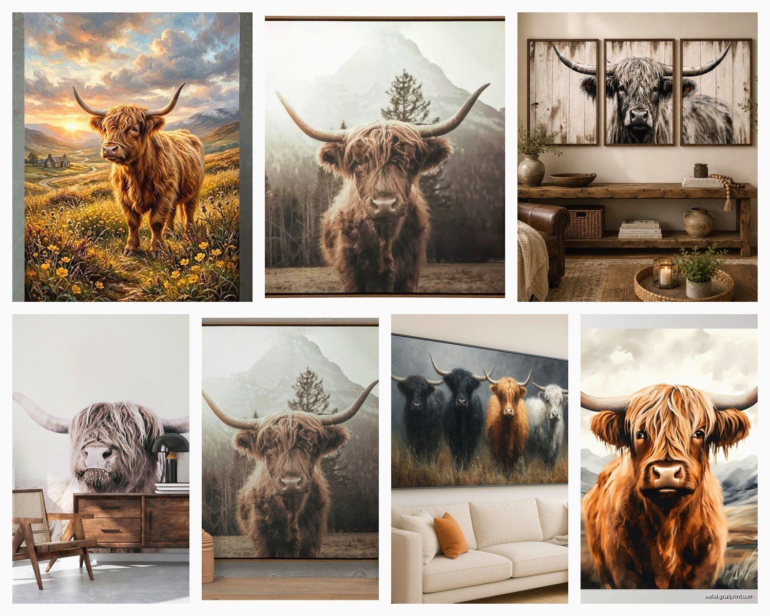 Highland Cattle Wall Art: Scottish Cow Farmhouse Designs