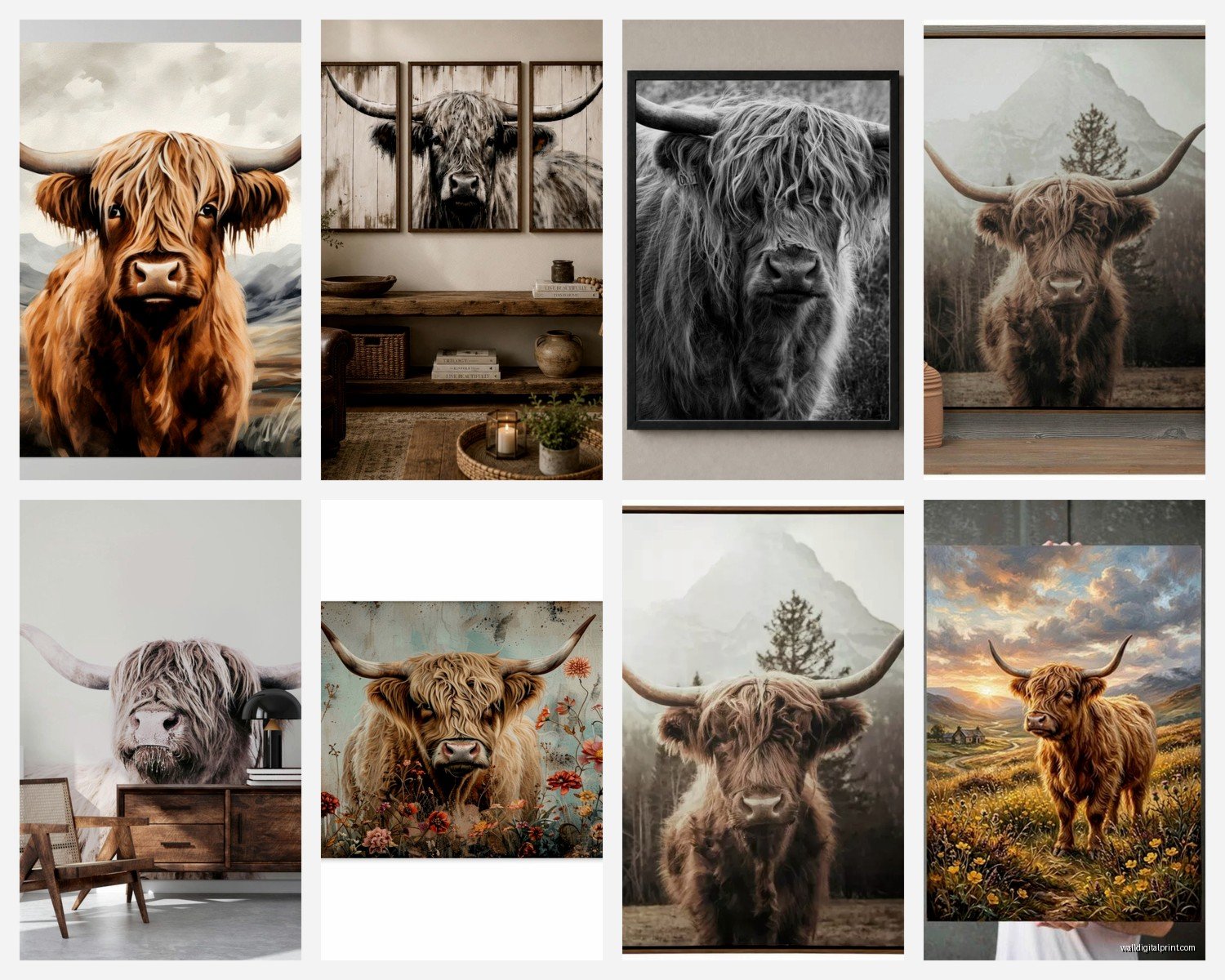 Highland Cattle Wall Art: Scottish Cow Farmhouse Designs