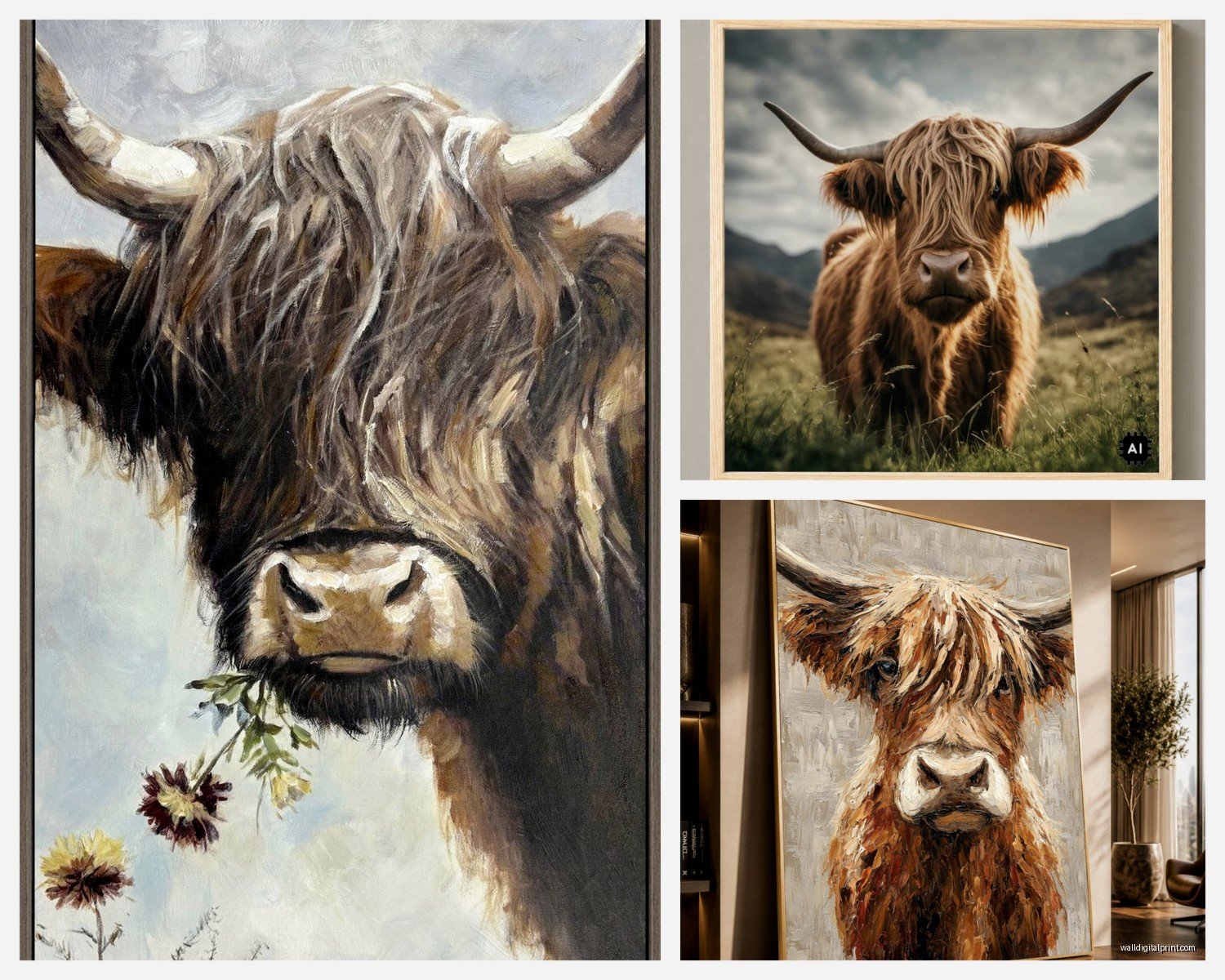 Highland Cow Wall Art: Scottish Cattle Farmhouse Decor