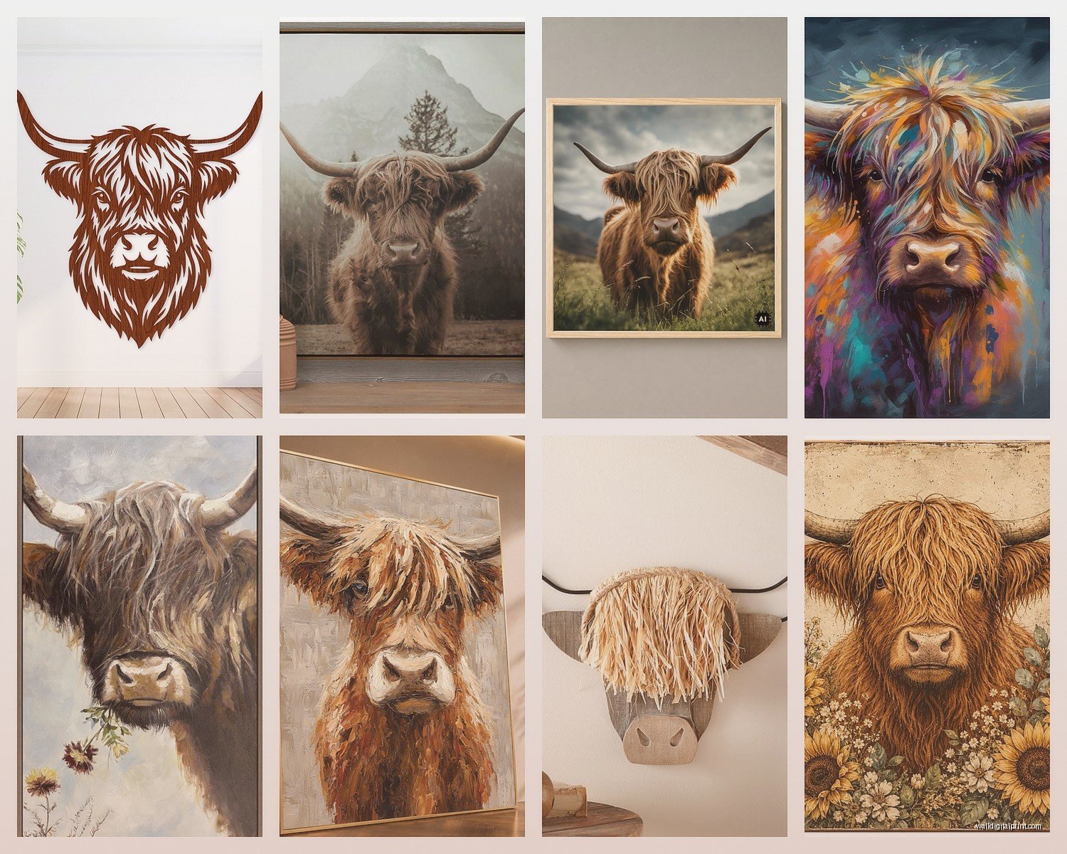 Highland Cow Wall Art: Scottish Cattle Farmhouse Decor
