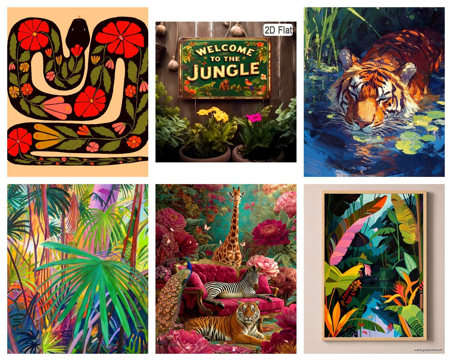 Jungle Wall Art: Tropical Rainforest Wildlife Decor