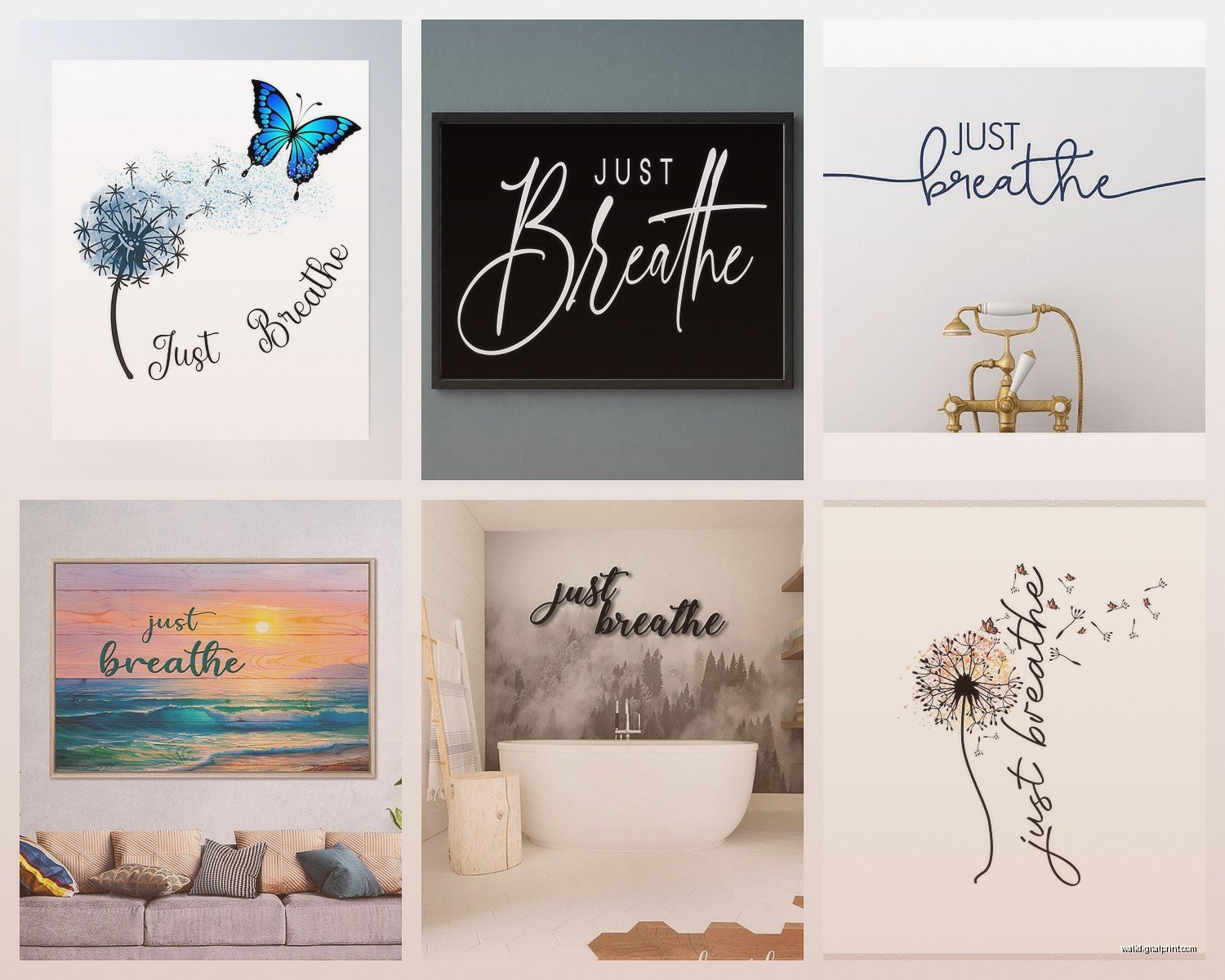 Just Breathe Wall Art: Meditation Mindfulness Reminder