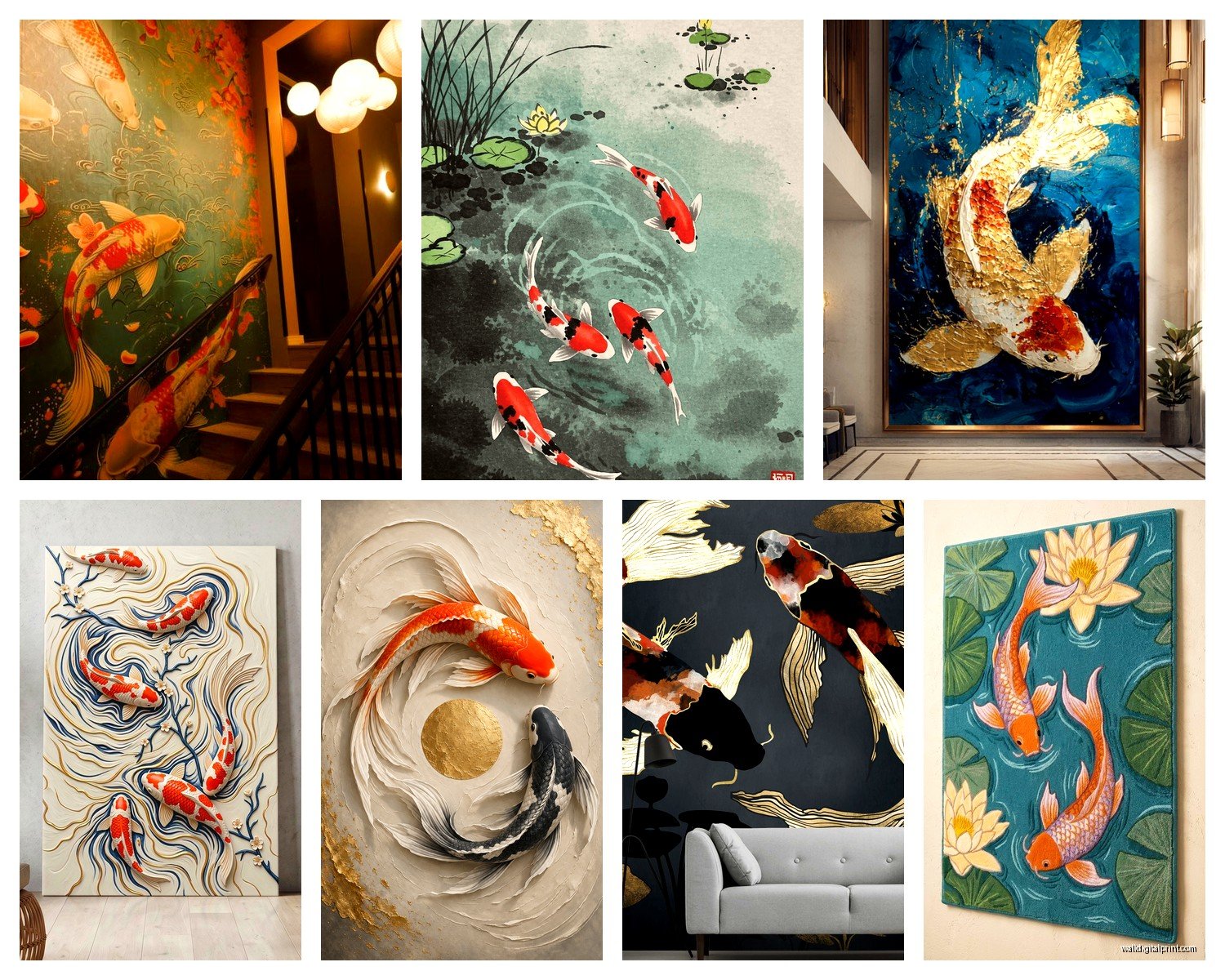 Koi Fish Wall Art: Japanese Pond Ornamental Carp