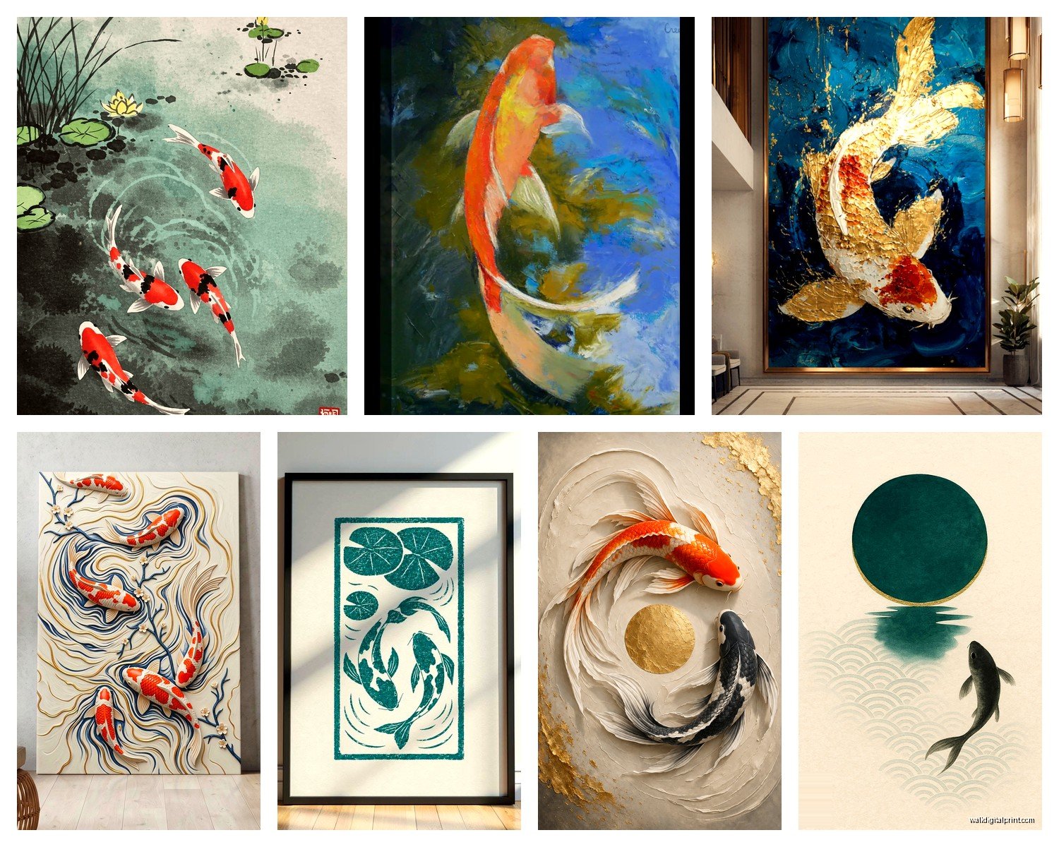 Koi Fish Wall Art: Japanese Pond Ornamental Carp