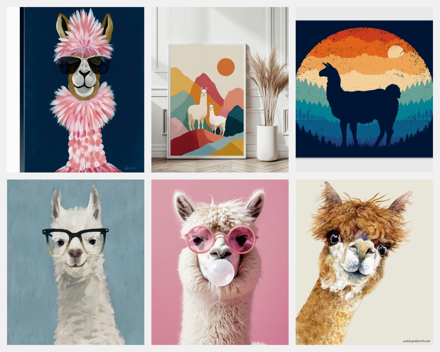 Llama Wall Art: Alpaca South American Animal Cute Decor