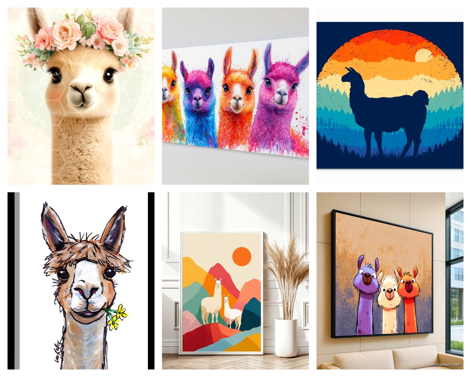 Llama Wall Art: Alpaca South American Animal Cute Decor