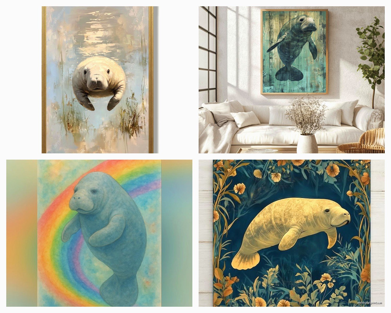 Manatee Wall Art: Sea Cow Marine Wildlife Decor