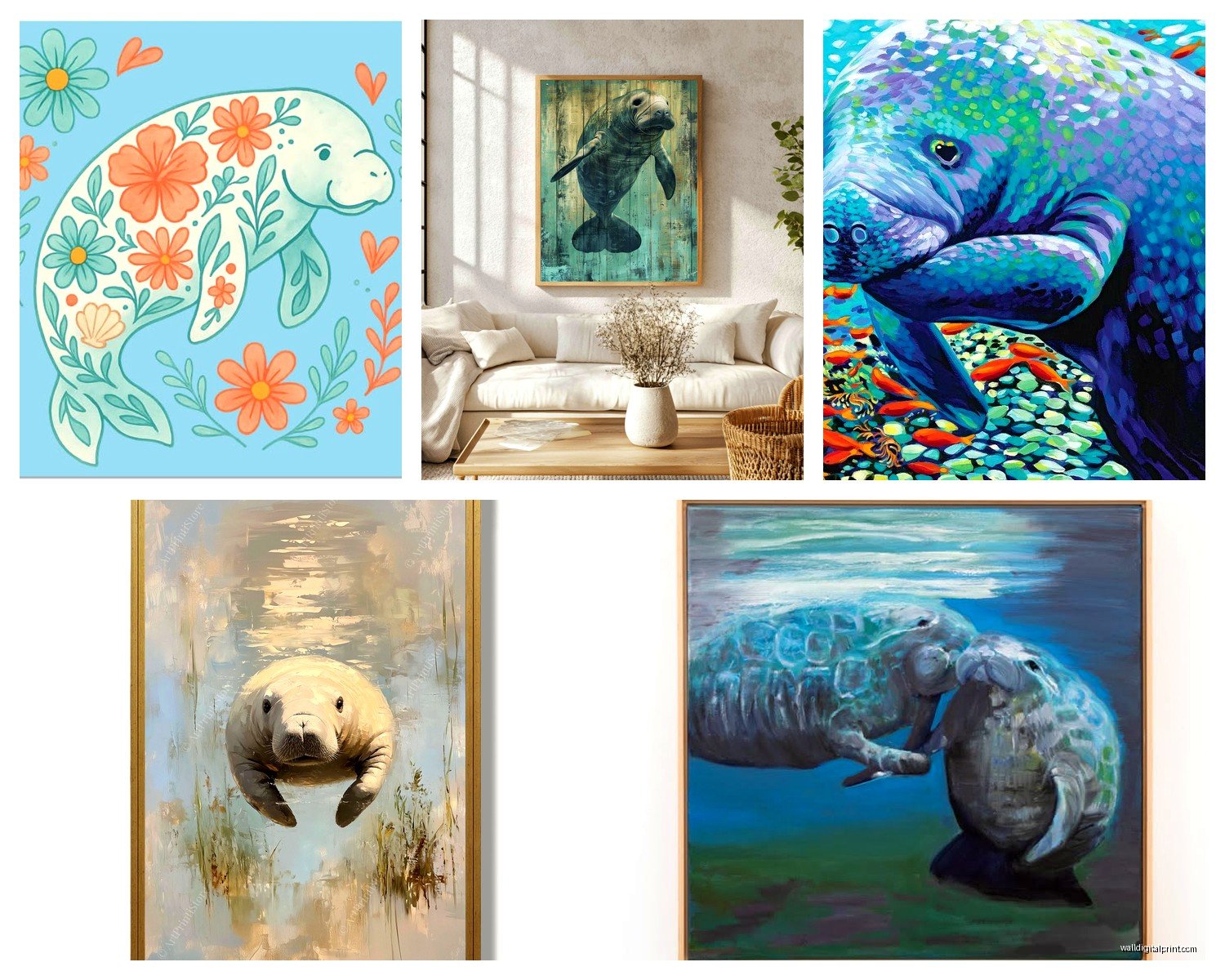 Manatee Wall Art: Sea Cow Marine Wildlife Decor