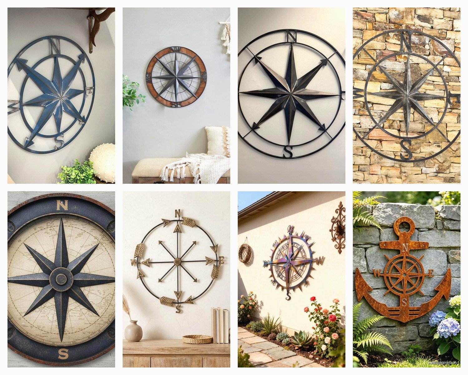 Metal Compass Wall Art: Navigation Nautical Directional